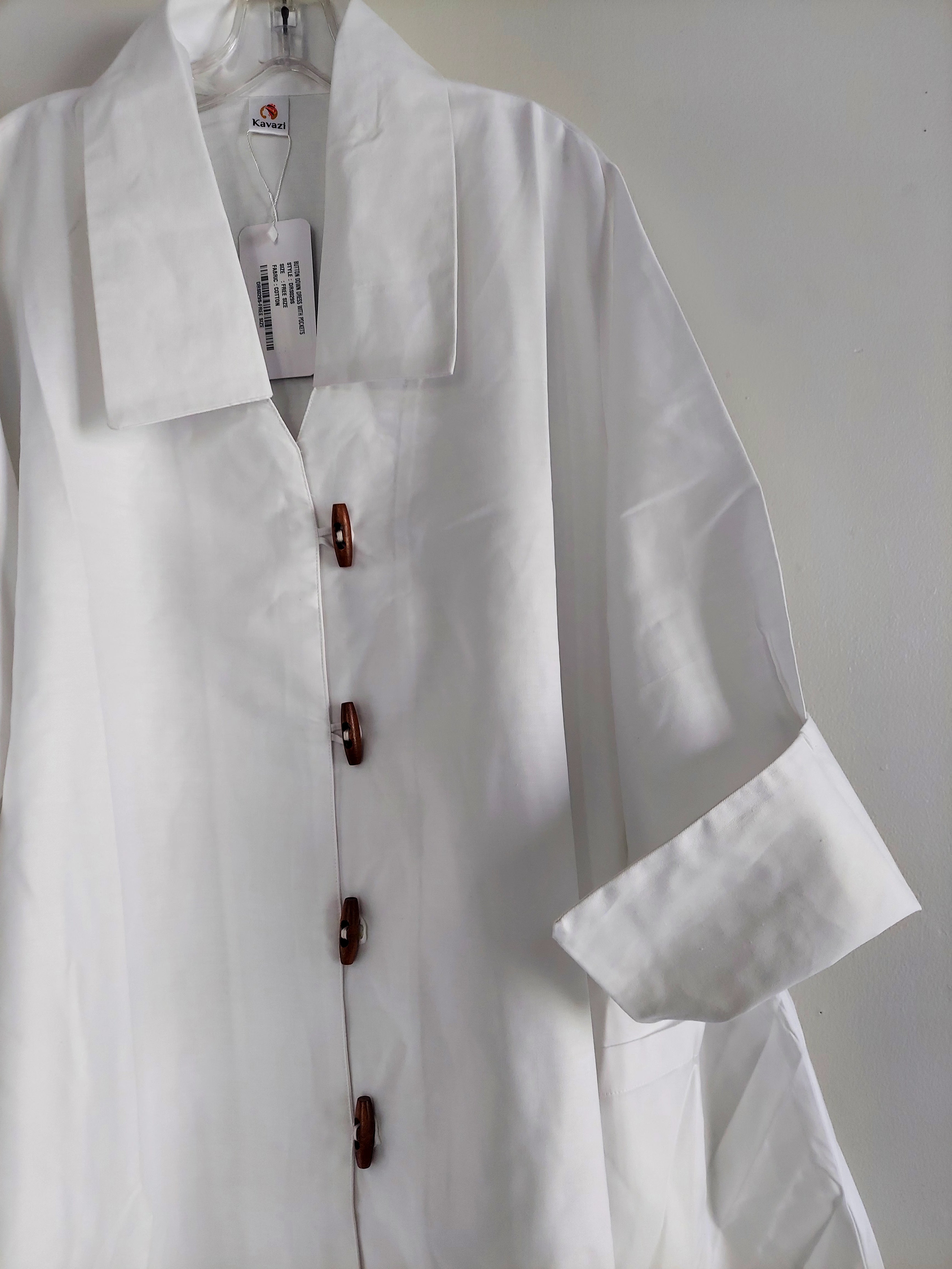 Cotton Swing Dress / Top  Wooden Buttons  White - DRS029S