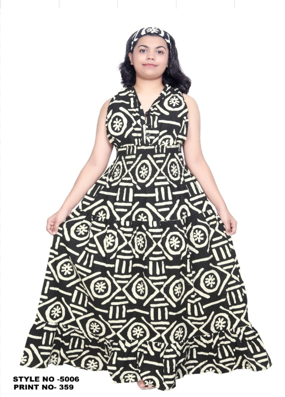 Long Smocked Dress With Scarf 5005-359