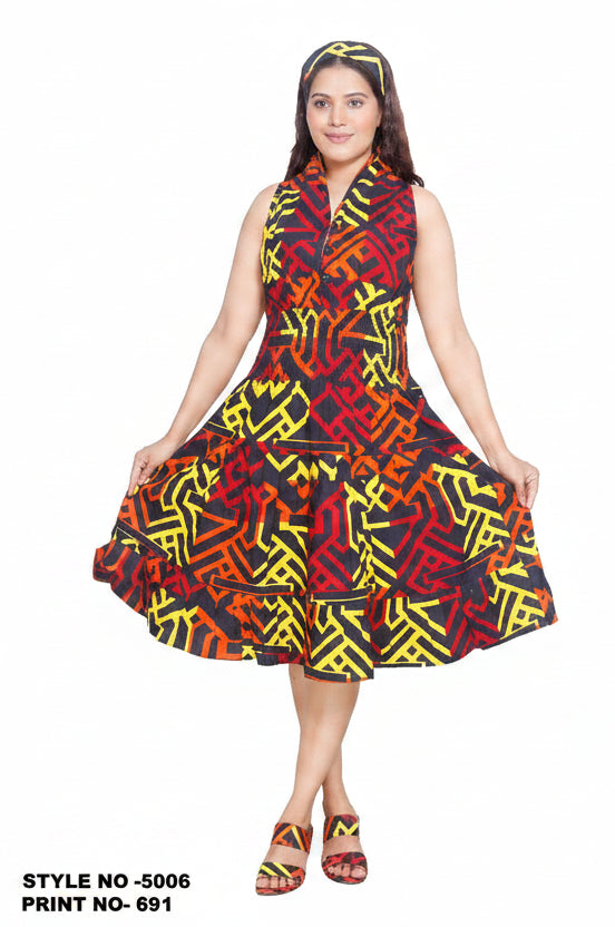 5006 - Woman's Mid-Length Smock Dress Print 691