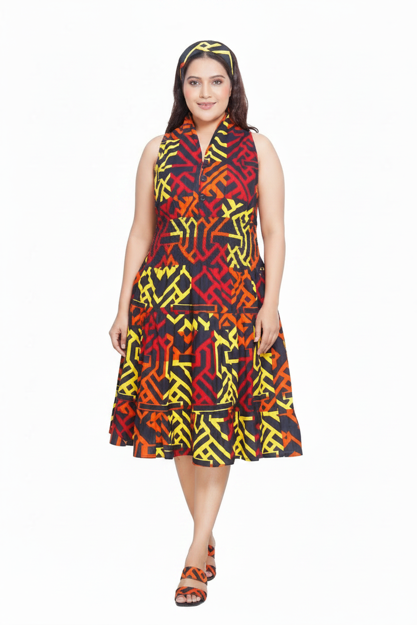 5006 - Woman's Mid-Length Smock Dress Print 691