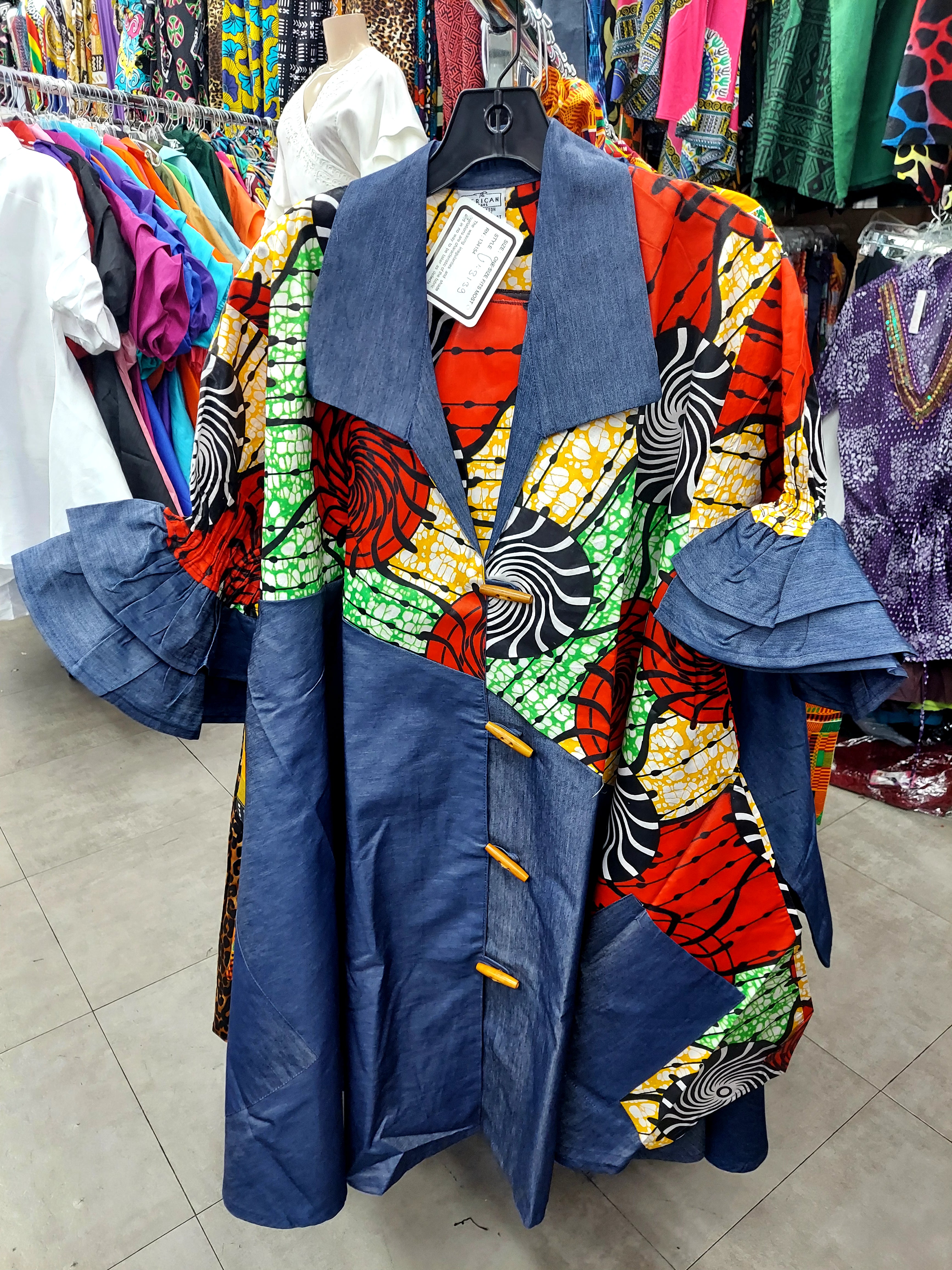 Denim Shirt Dress with Ankara African Print 3139-G