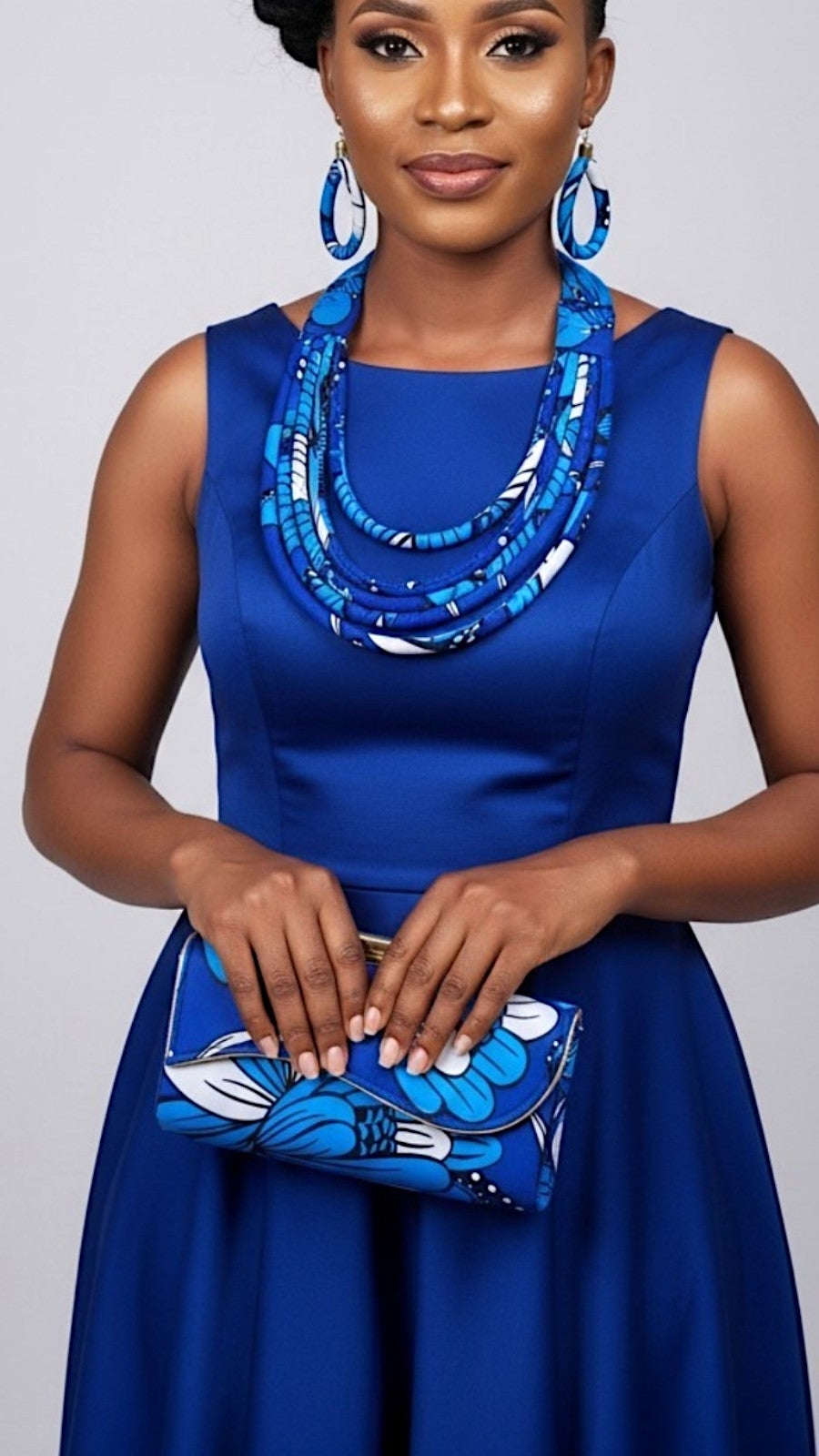 Clutch Bag & Rope  Necklace Set /African Kente /Ankara 21 Blue