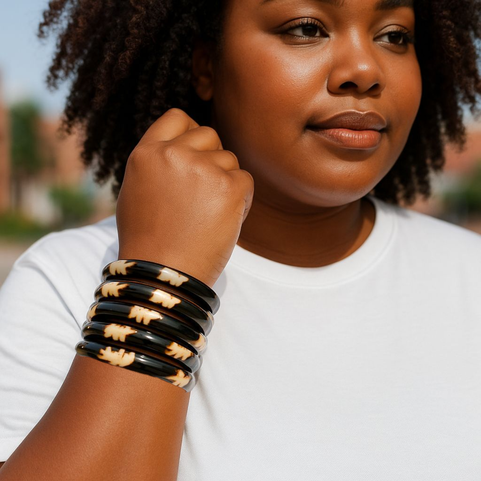 5 Pcs Stacable Bangles Set / African Symbol