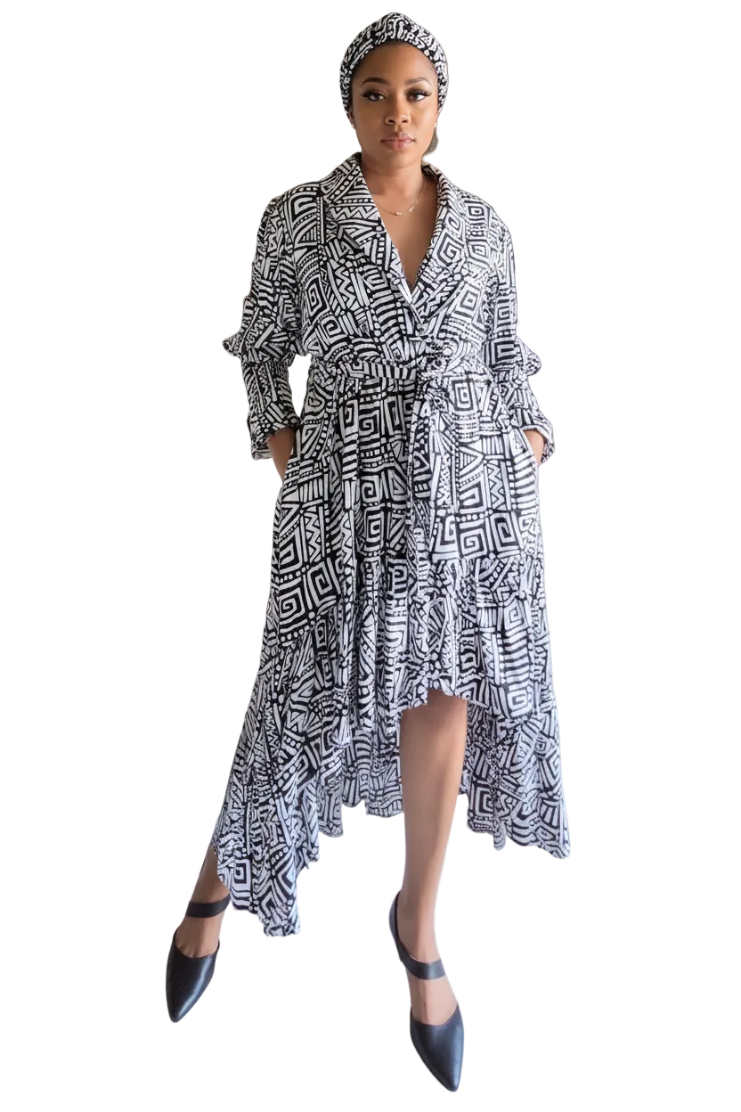 Monochrome Geometric High-Low Dress - 7632R