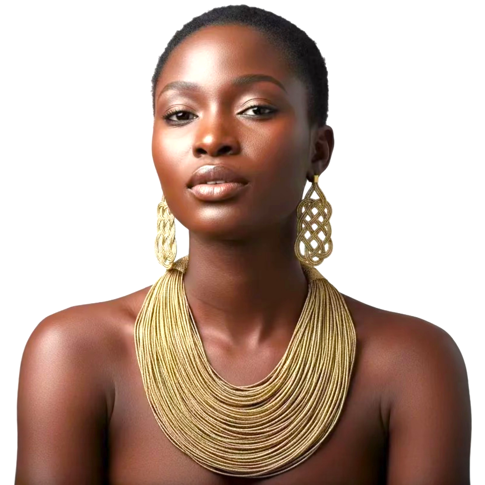 Rope Layered Necklace & Earrings Set Gold
