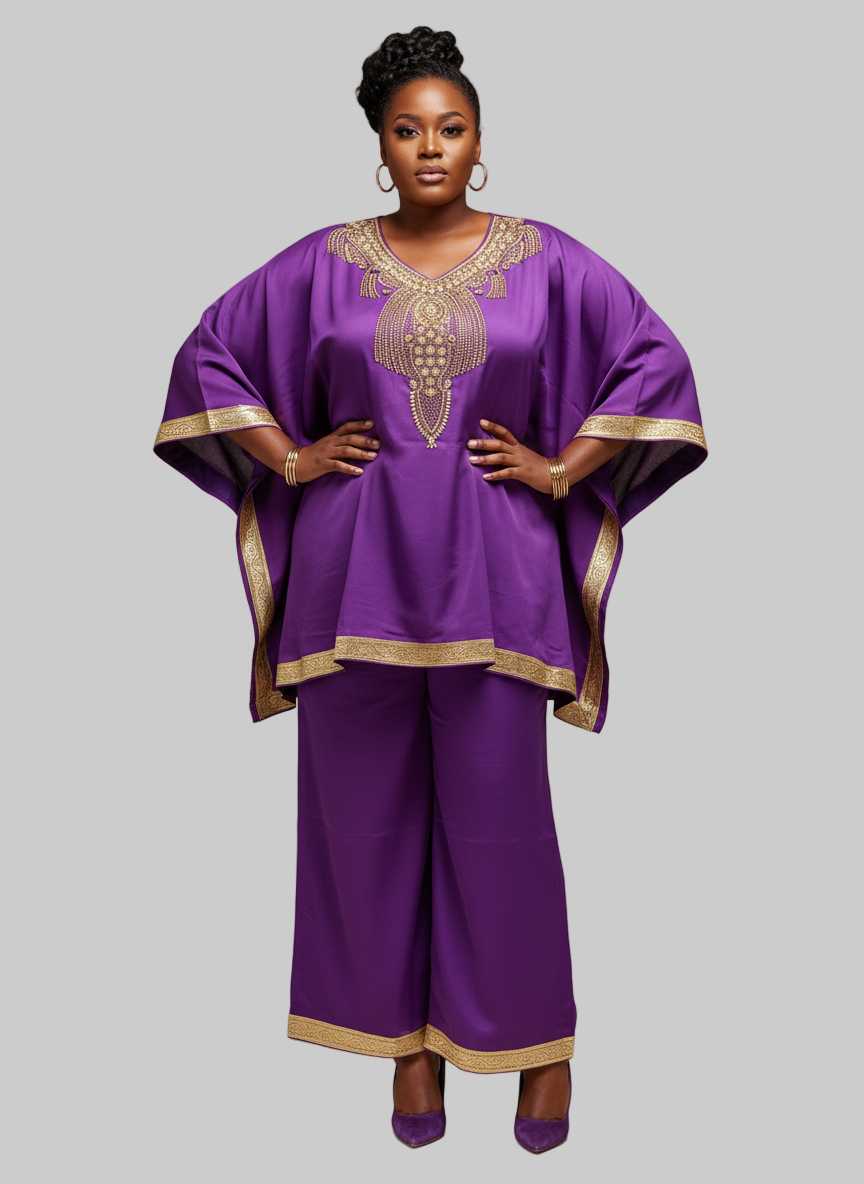 kaftan Palazzo Set Purple And Gold - kP05