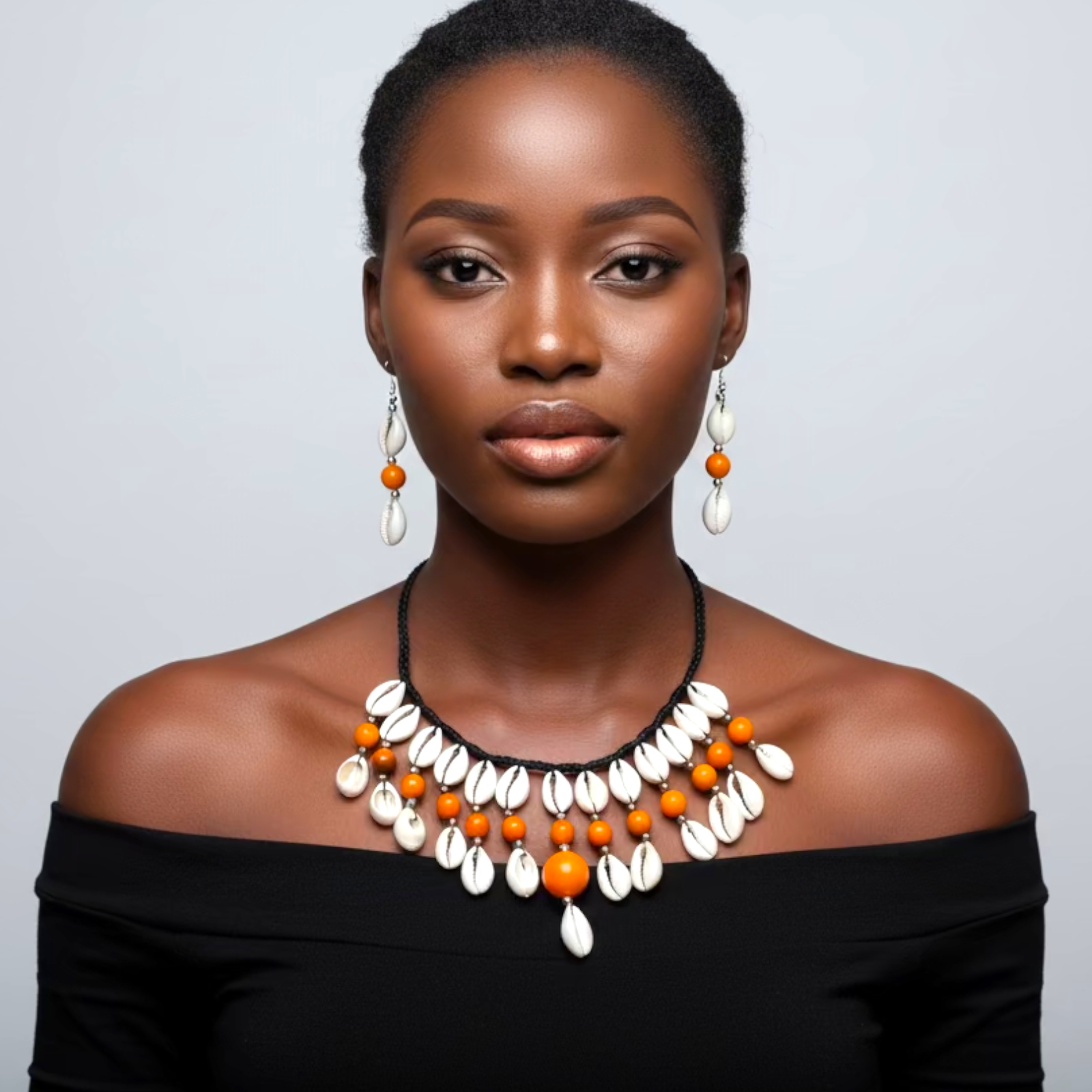 Cowrie Shell Necklace/ Earring Set Orange