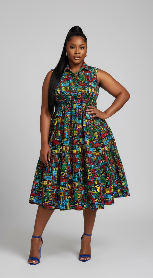 KVC24-1 Middi Halter Smock Dress India Batik KVC24-1 Middi Halter Smock Dress India Batik