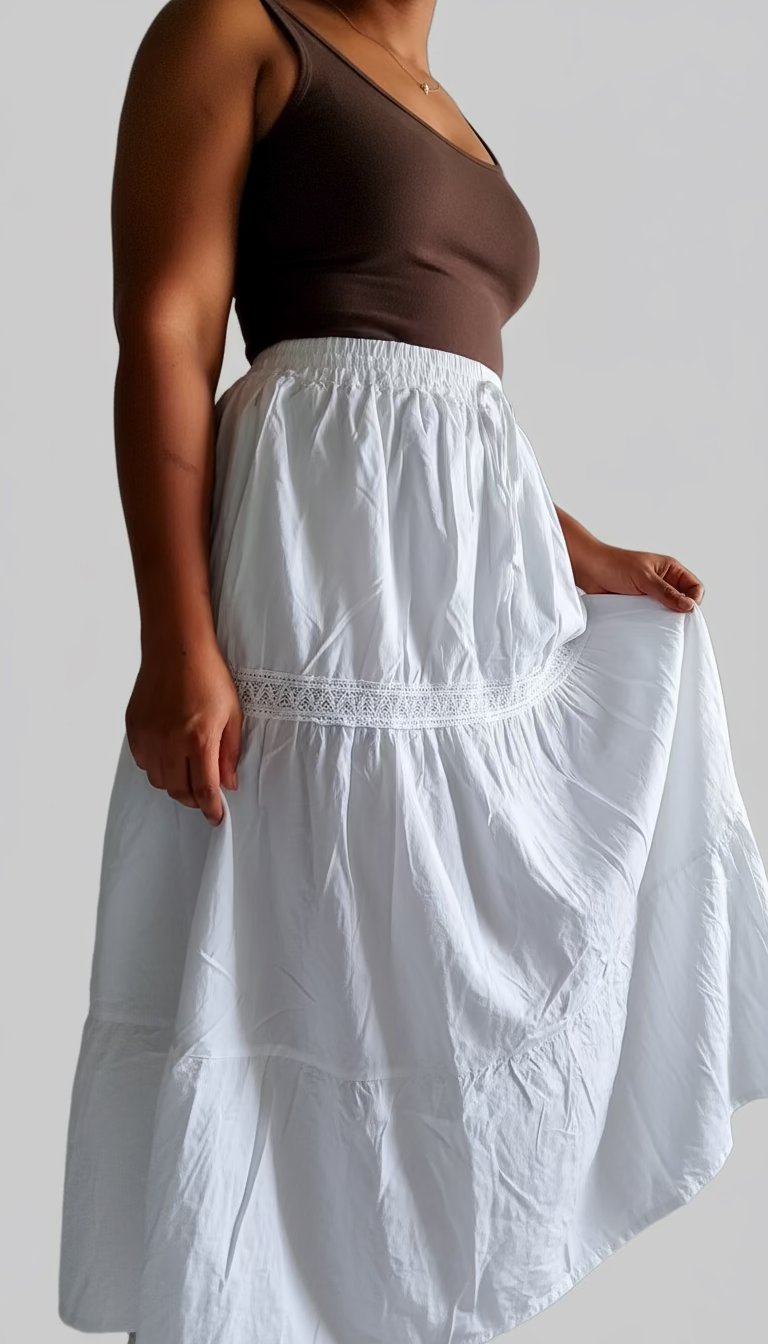 White Cotton Embroidery Skirt CS001/3