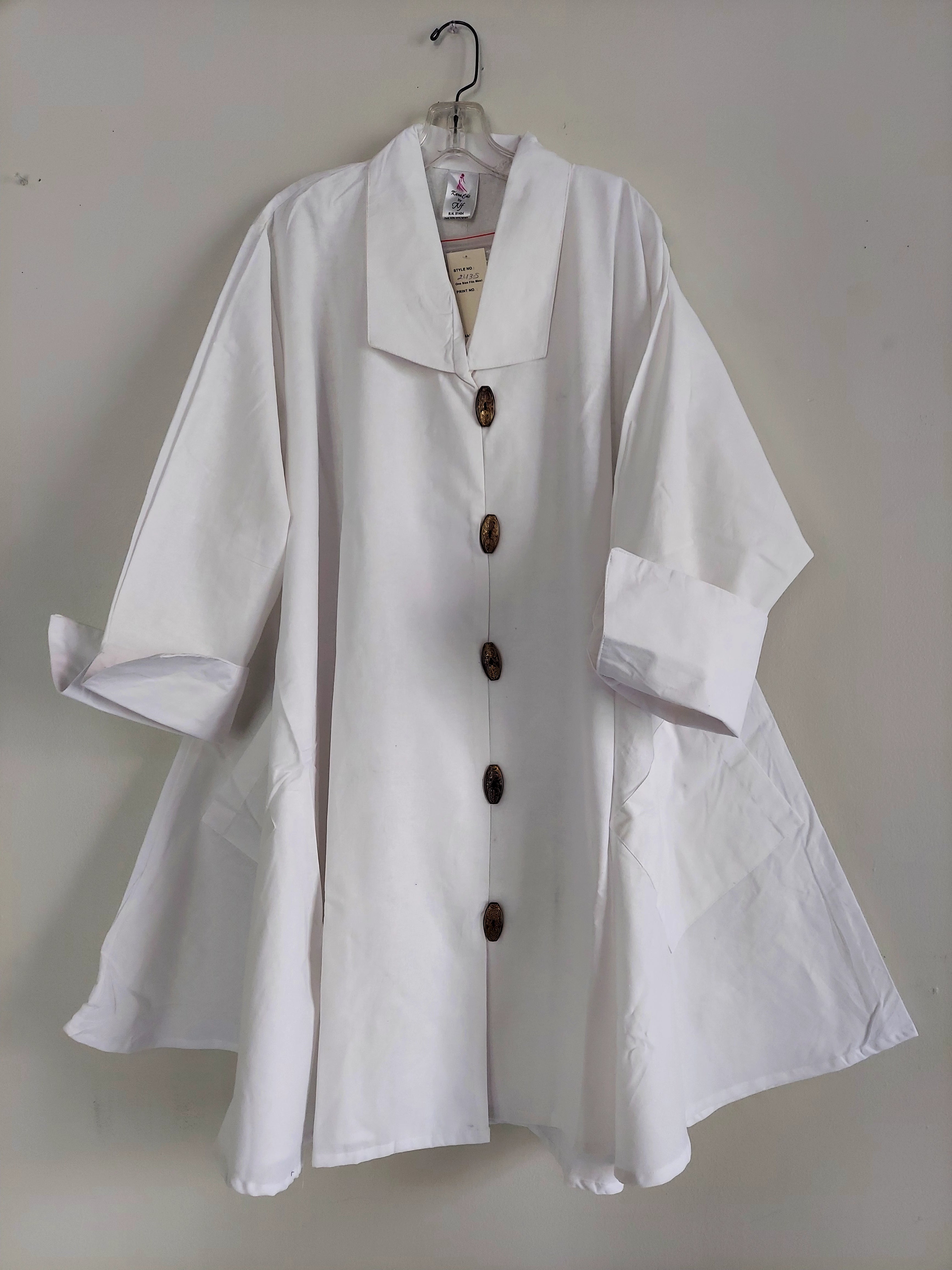 243 - Women Mid Length Coat Dress / Blouse - White / Gold