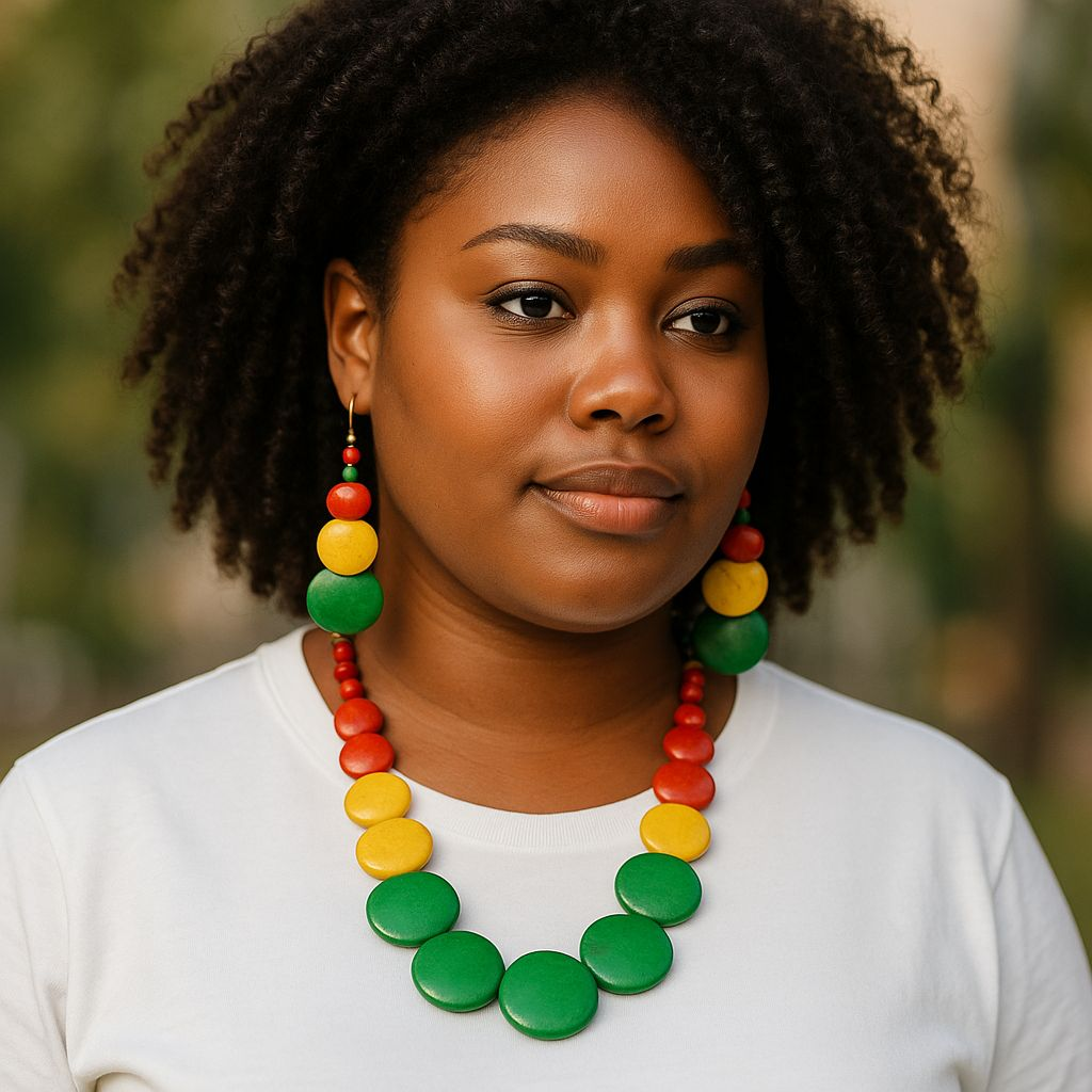 Necklace & Earrings Set Pebbles - Rasta