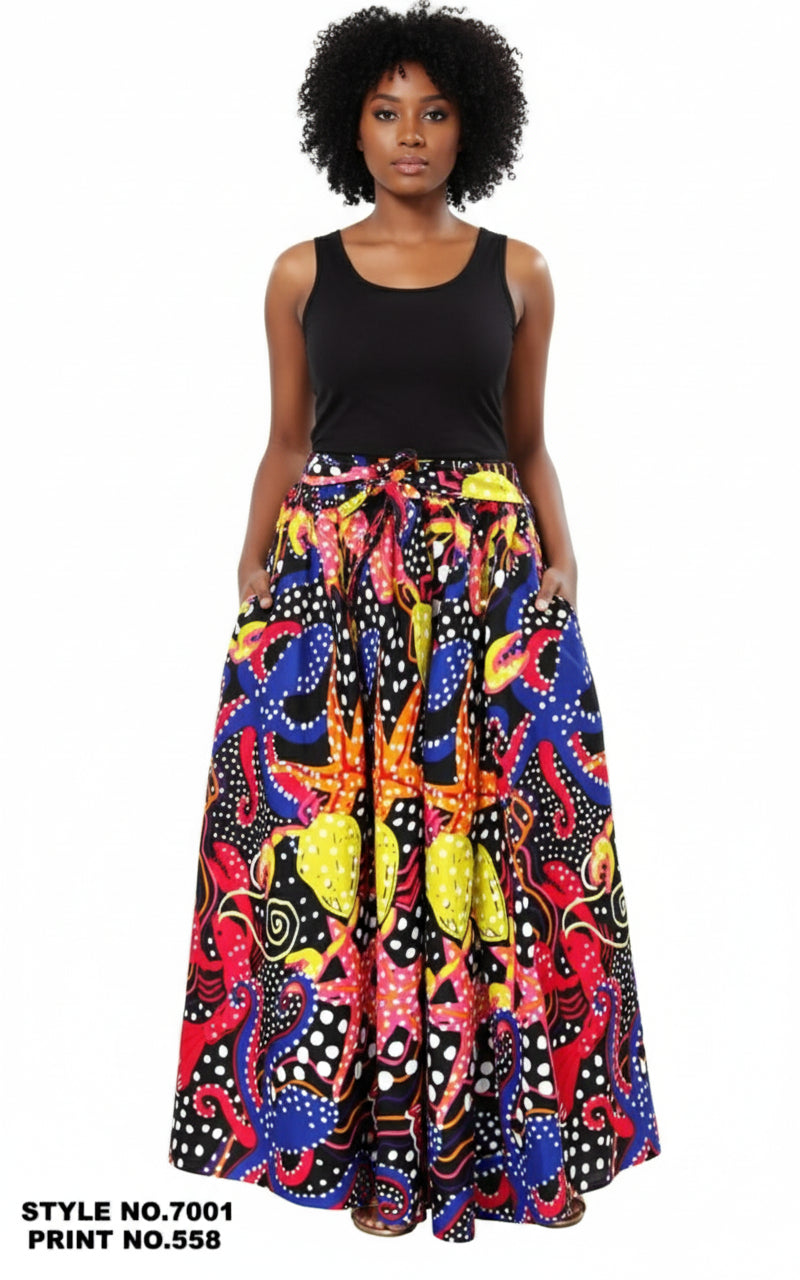 Set / Long Maxi Skirt & Crop Top Set - Print 7001 - 558