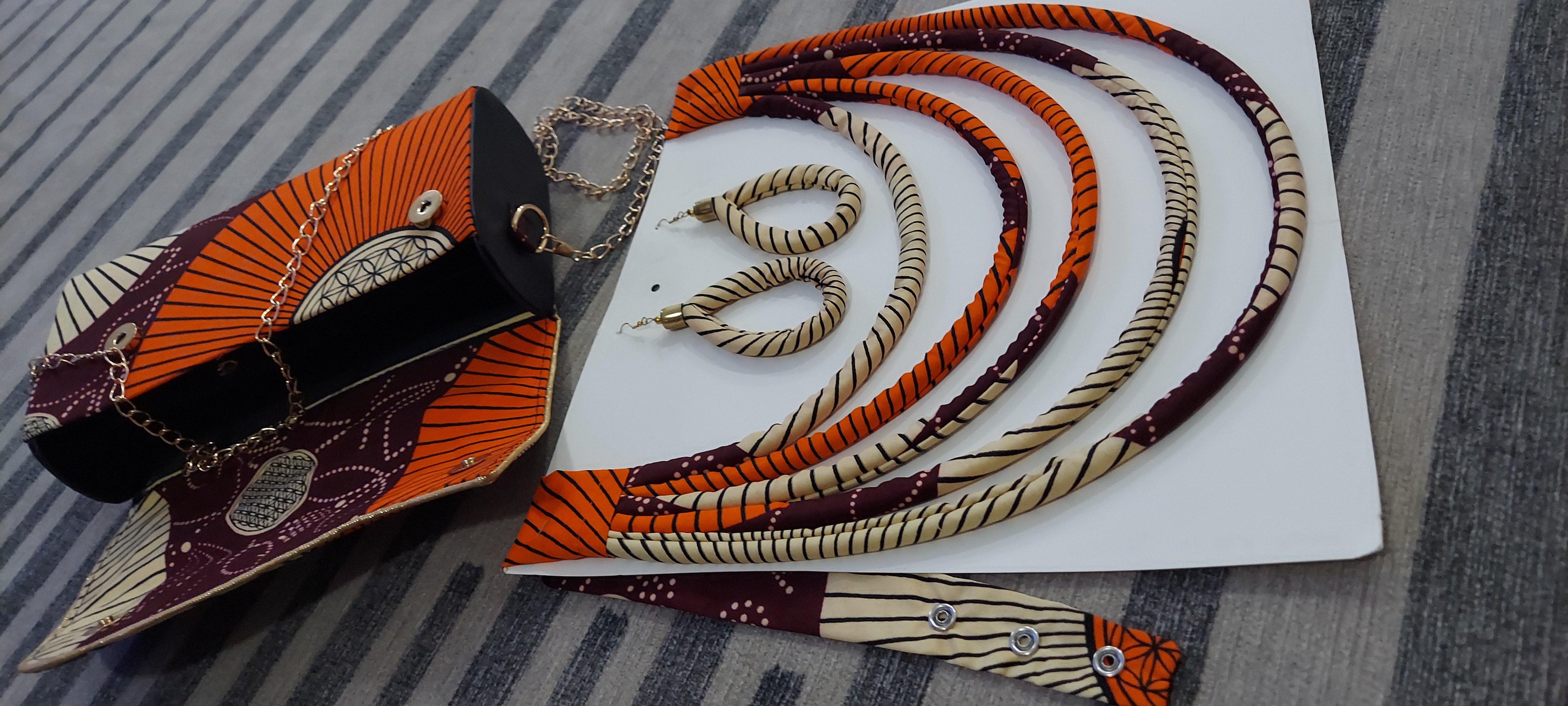 Clutch Bag & Rope  Necklace Set /African Kente /Ankara 25 Burgundy