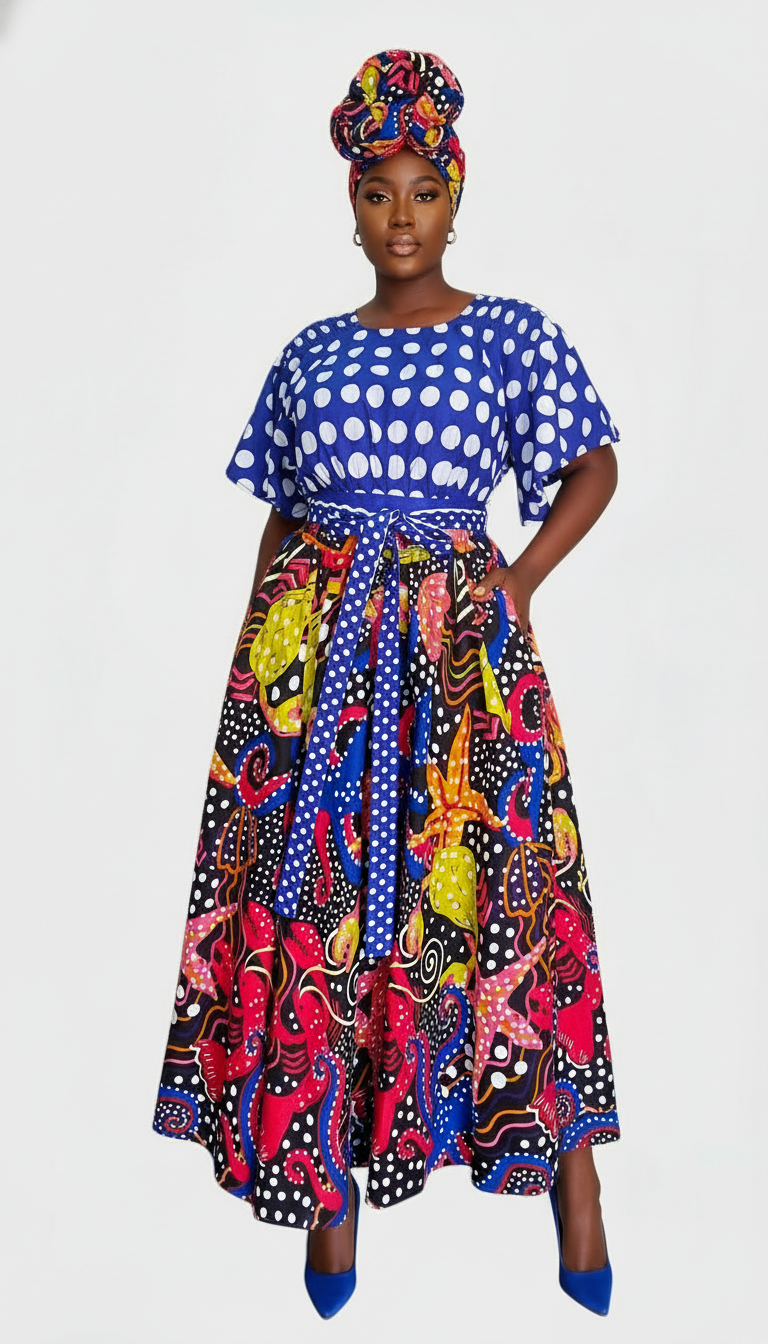 Set / Long Maxi Skirt & Crop Top Set - Print 7001 - 558