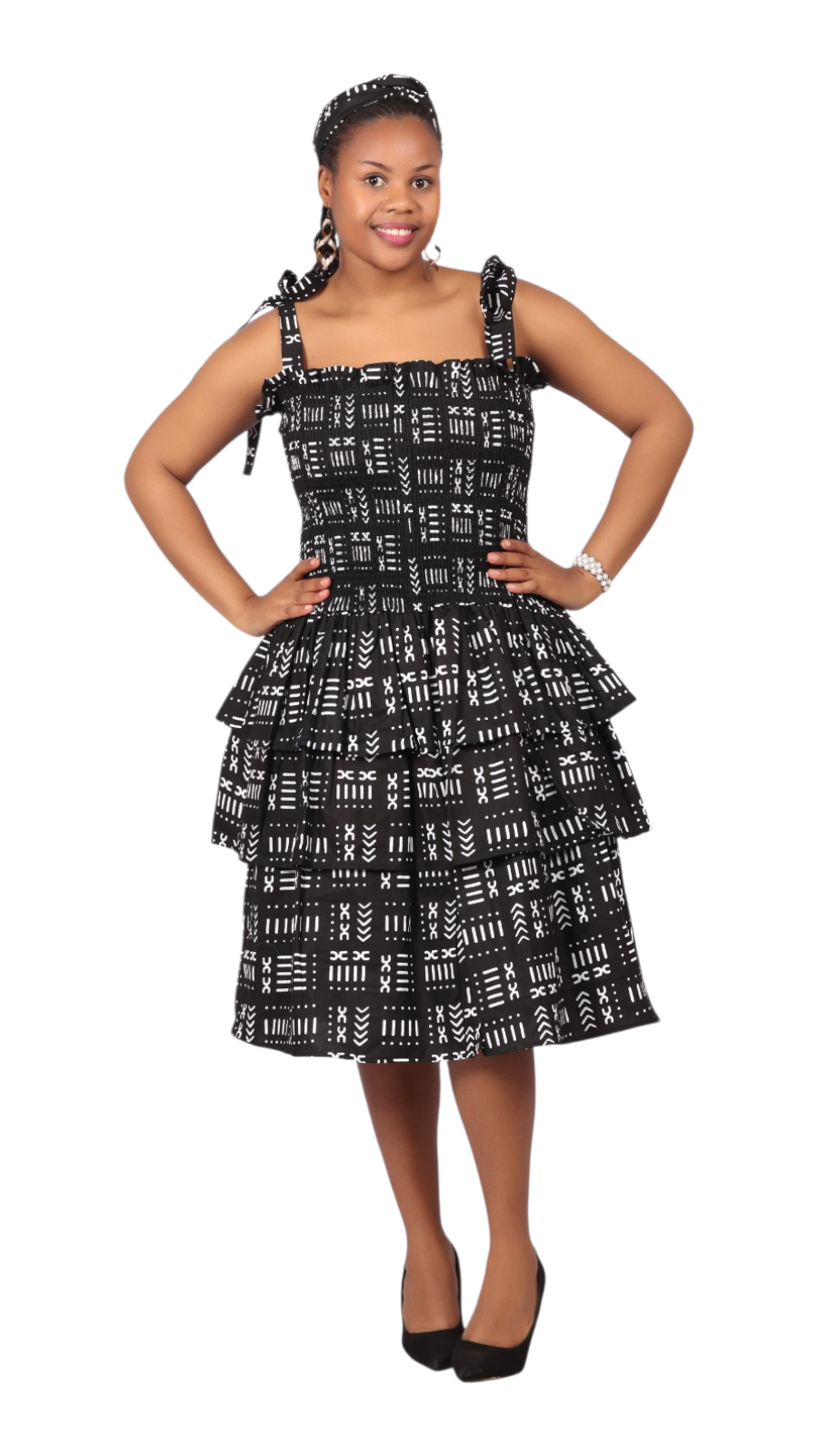 Flounce Dress/Shoulder Straps /African Anarka  Print E KVZ66