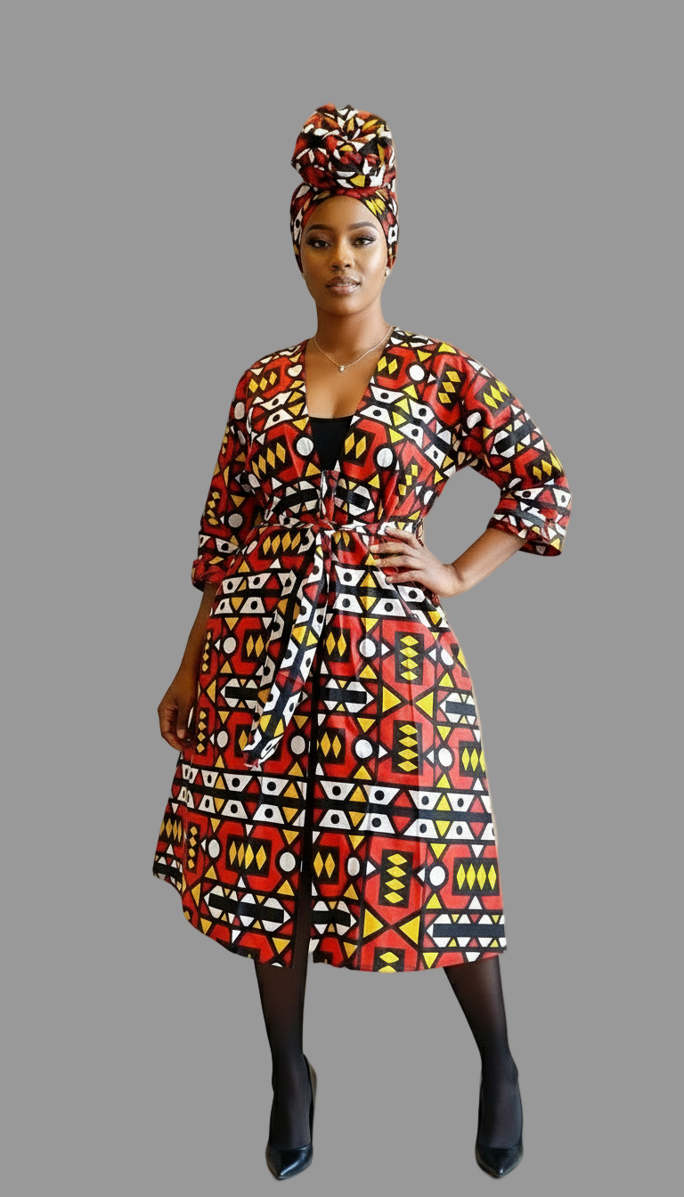 Kimono Mid Length Dress / Ankara Print  FJO17