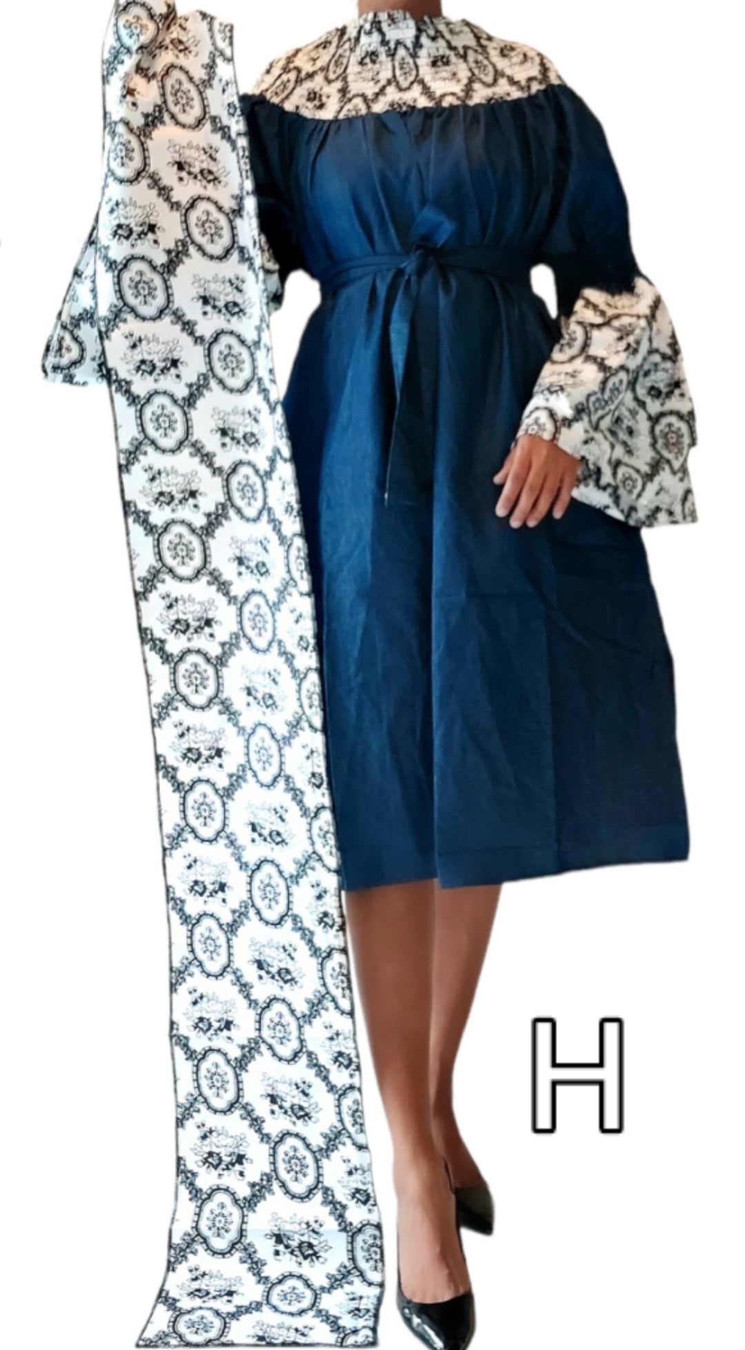 Off Shoulder Denim /Ankara Printed Dress - DMP29