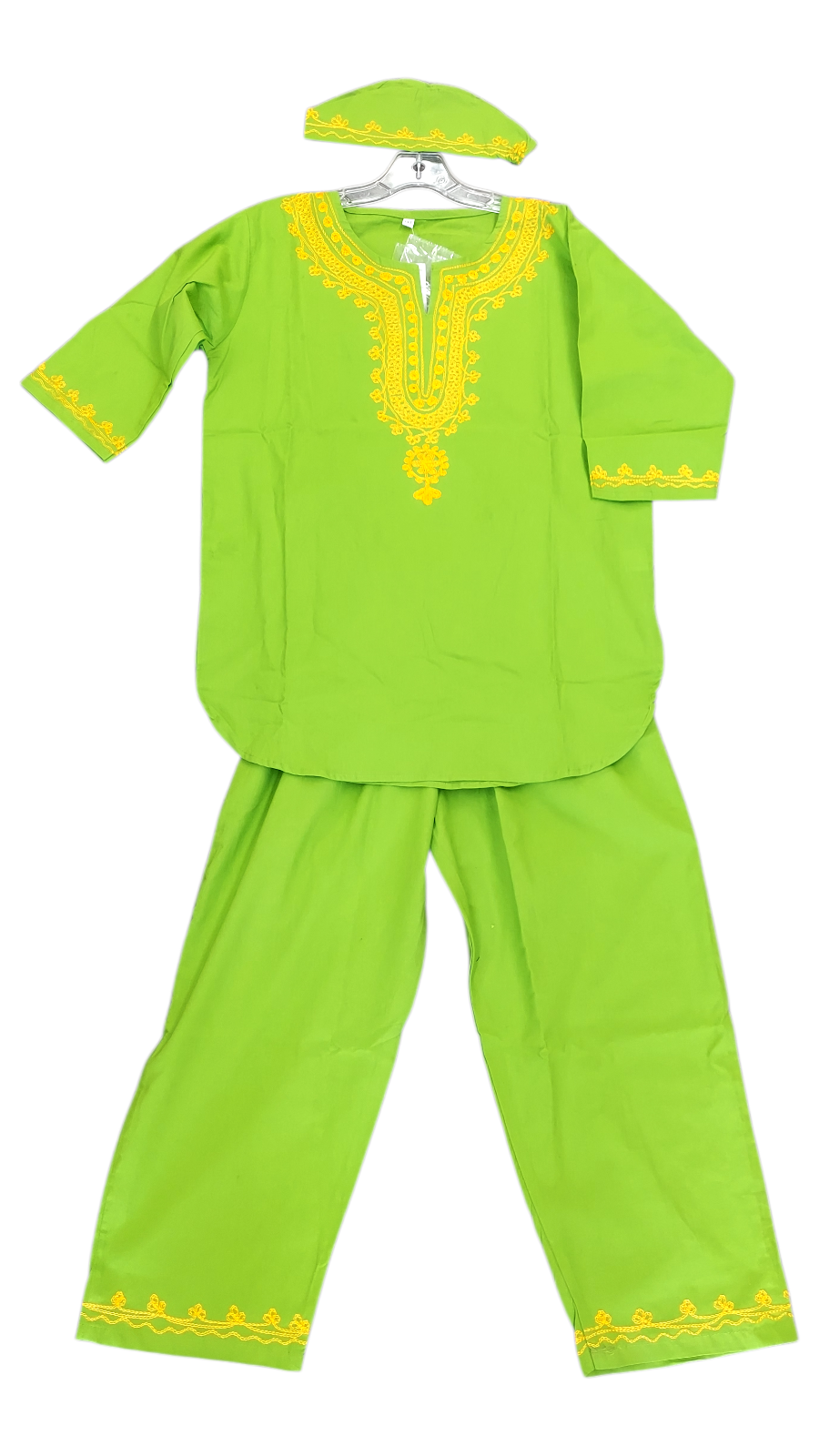 Boys 3 Pcs Embroidery Set/ Pant/Tunic/Kufi Hat 111 Green