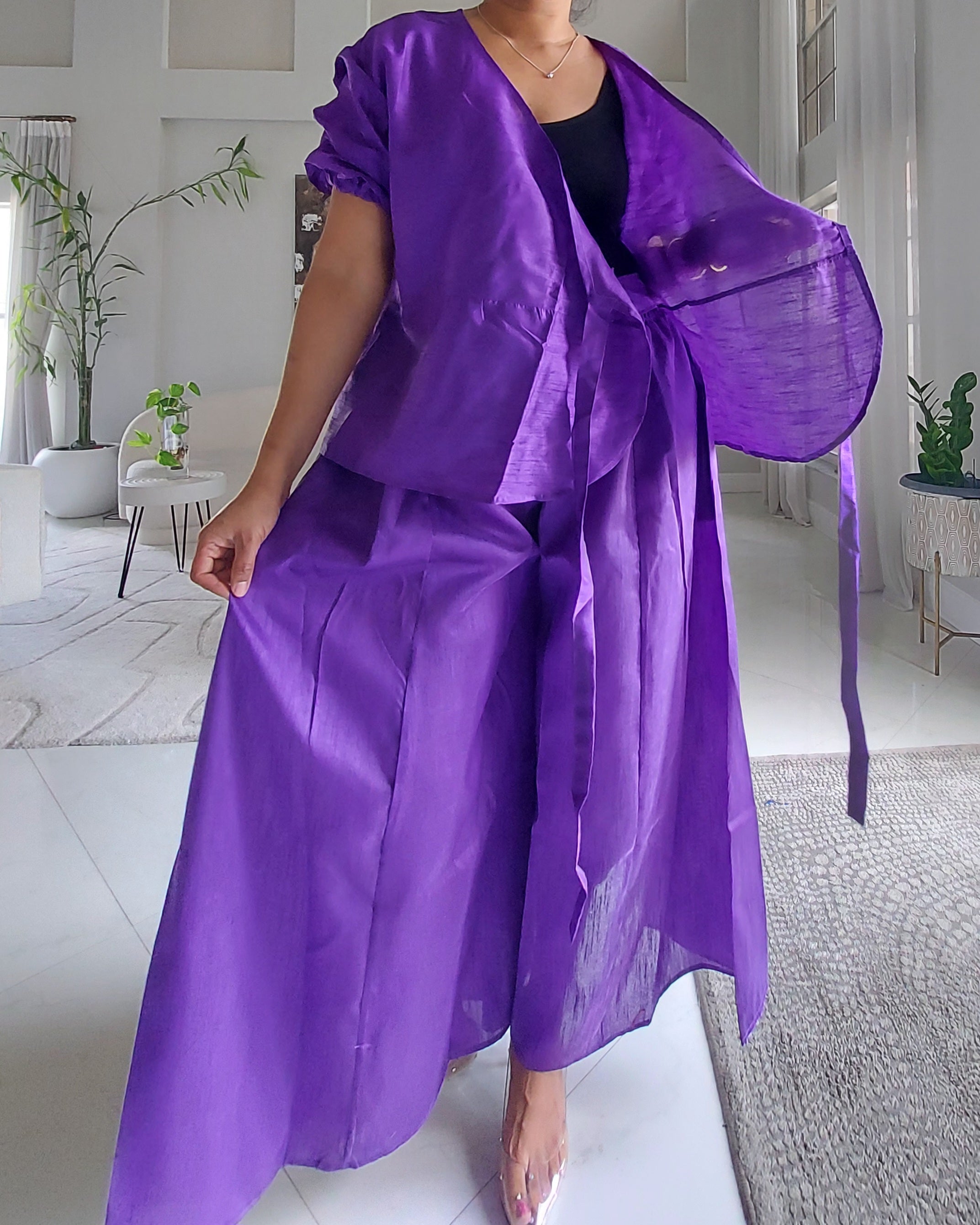 Faux Silk Palazzo Set Purple - 4196
