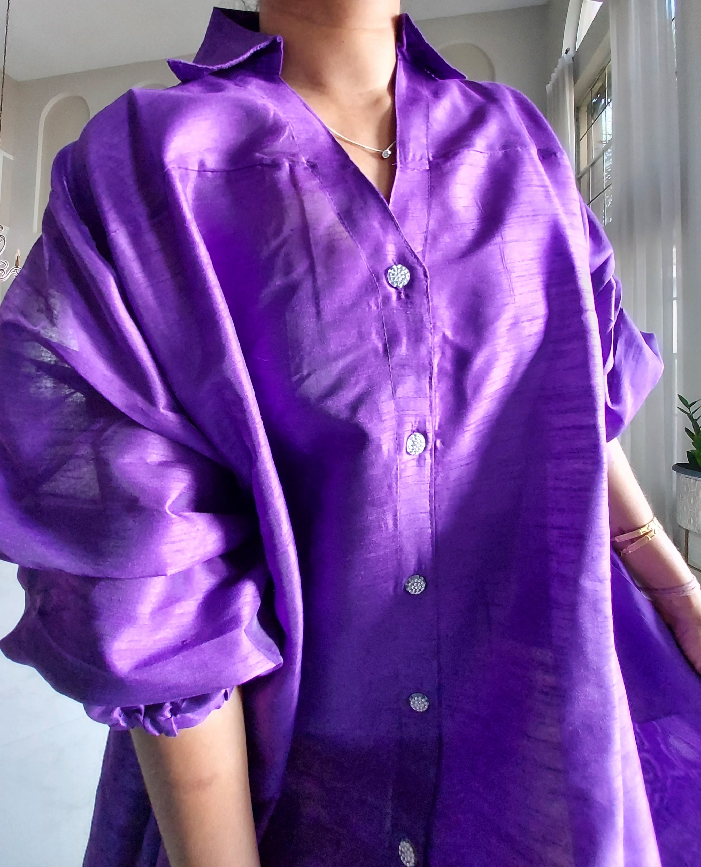 Swing Dress/ Faux Silk/ Ruffle Sleeve - 758 Purple