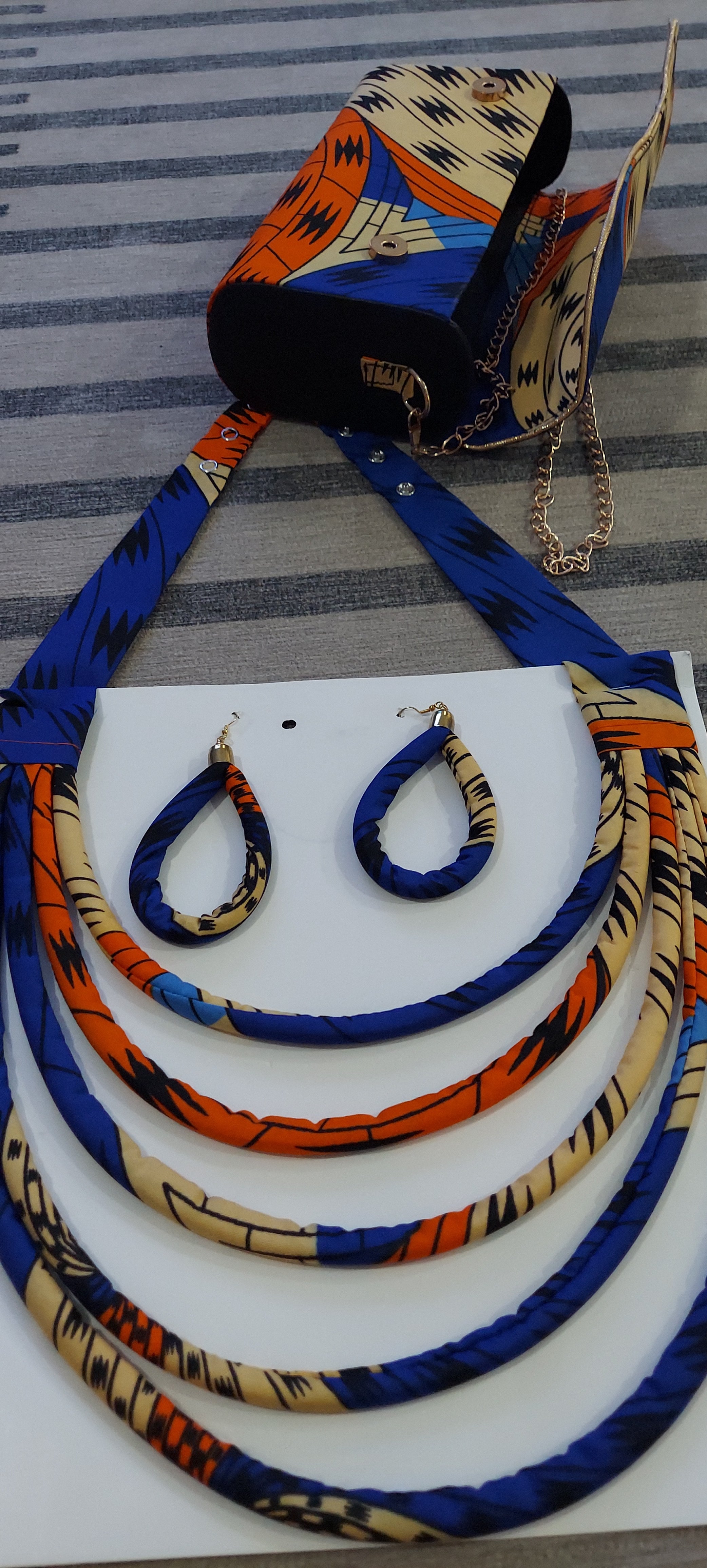 Clutch Bag & Rope  Necklace Set /African Kente /Ankara 26 Royal Blue