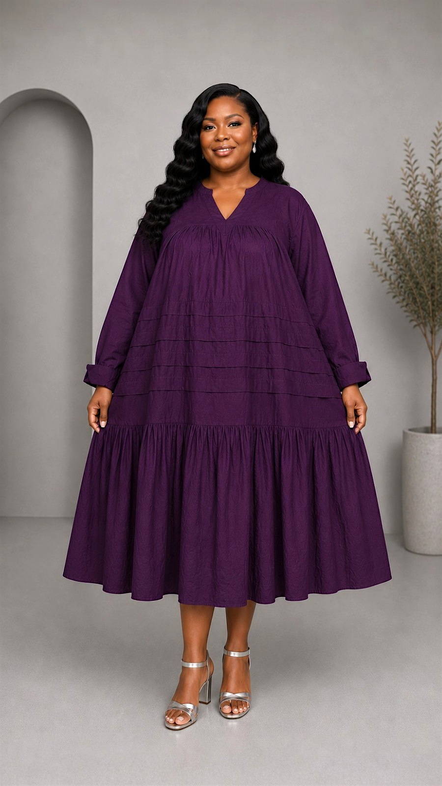 Tiered Midi Dress - Purple 7580