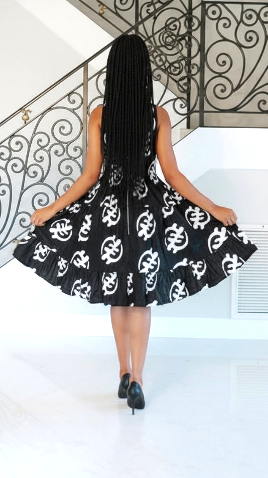 3028M Woman's Mid-Length Smock Dress-Gyname Print