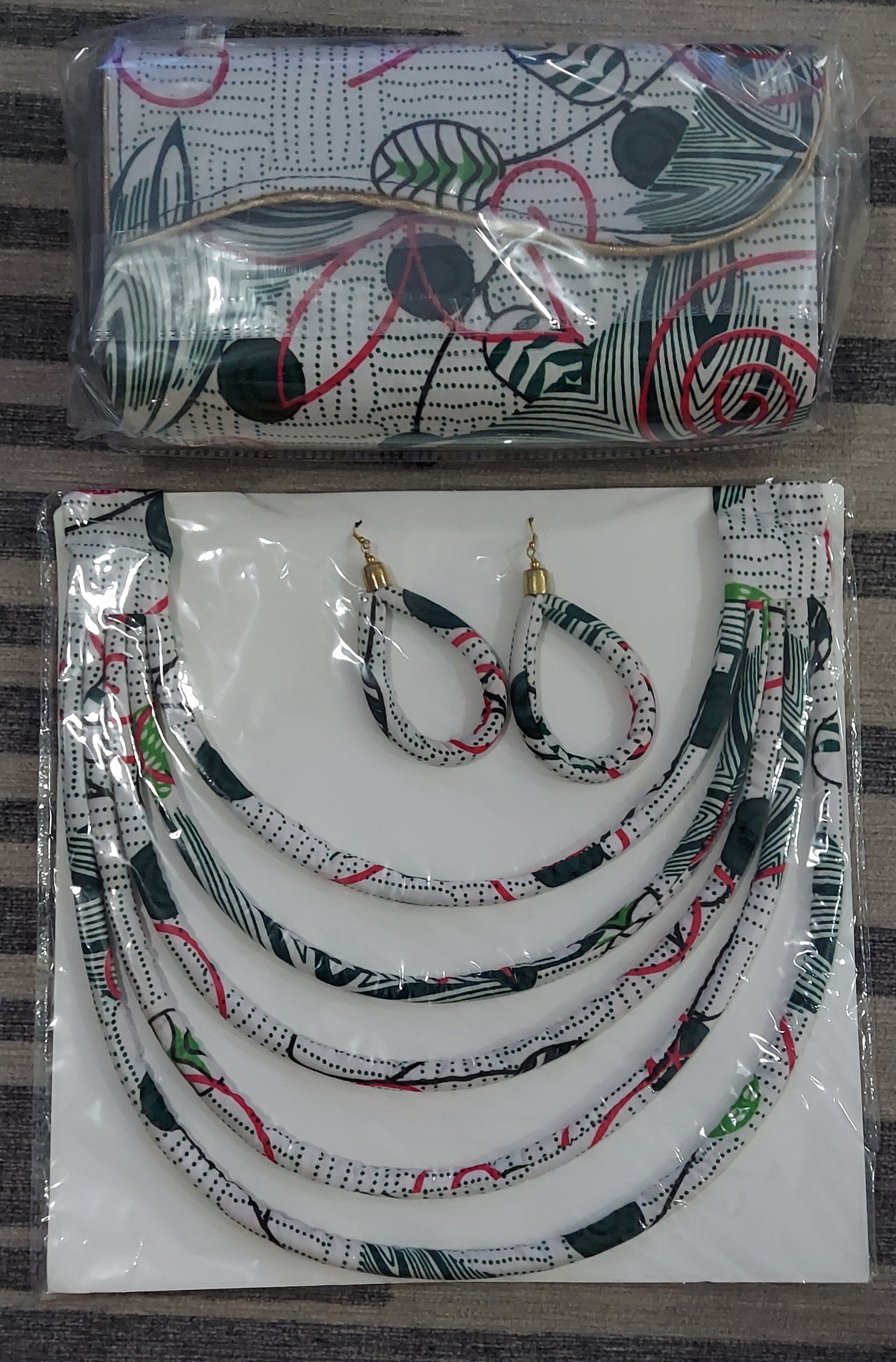 Clutch Bag & Rope  Necklace Set /African Kente /Ankara 19 AKA