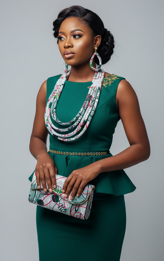 Clutch Bag & Rope  Necklace Set /African Kente /Ankara 19 AKA