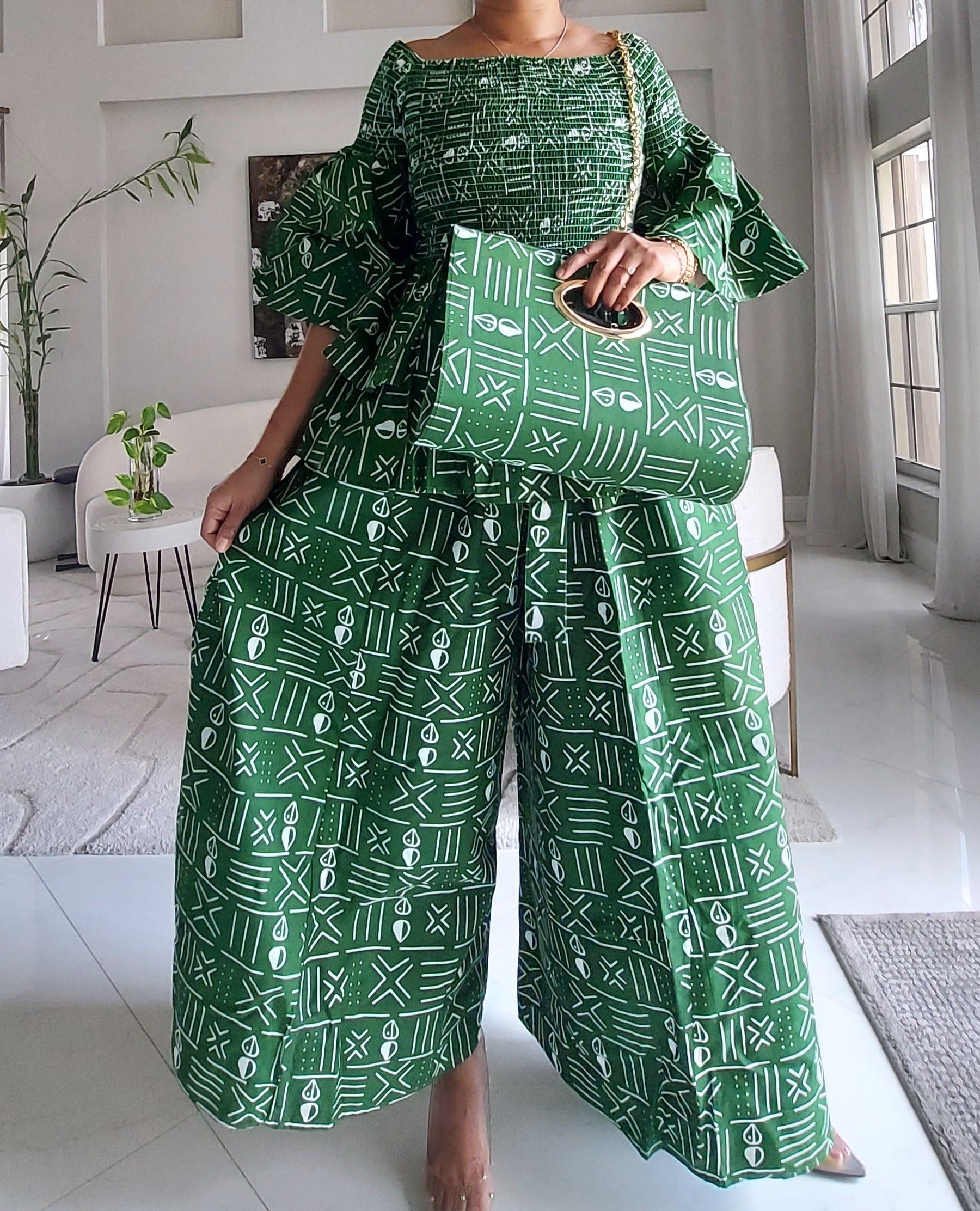 5-Piece African Ankara Pant Set Emerald - 019-PS14C