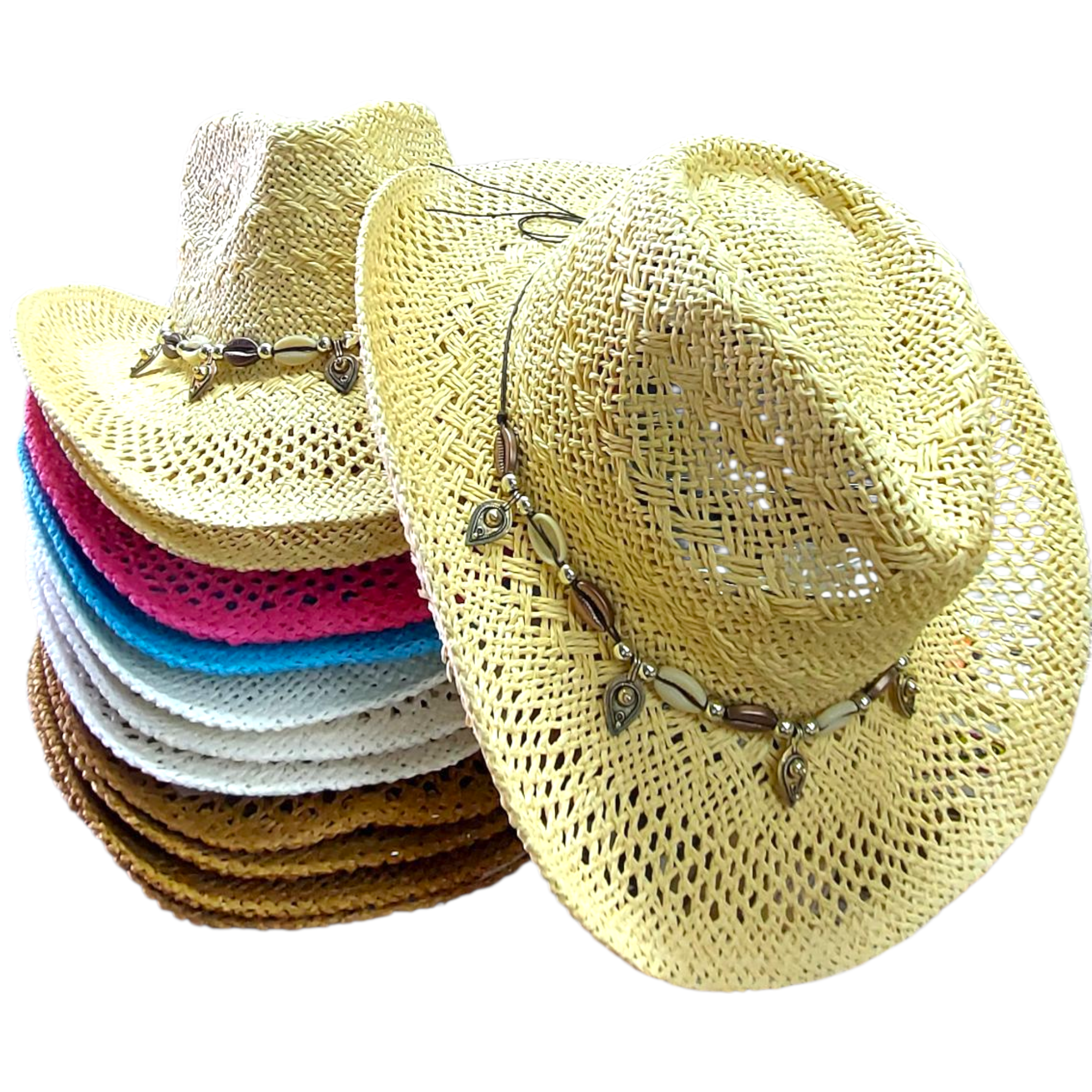 Cowgirl Straw Hat / Pack of 12 Western Hat- Cowrie Shell