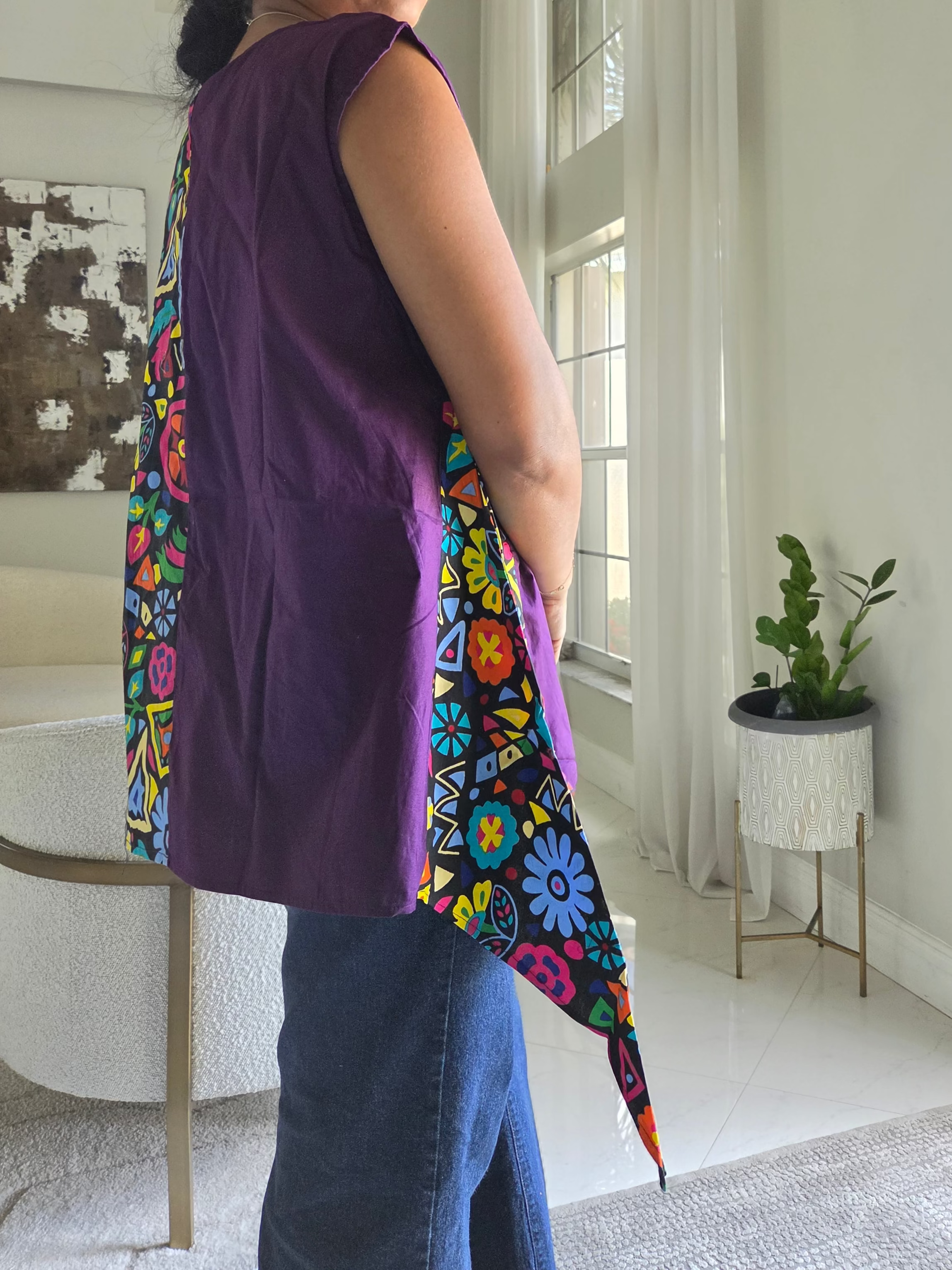 Maya Split-Design Cotton Tunic – Colorful Abstract - 7222