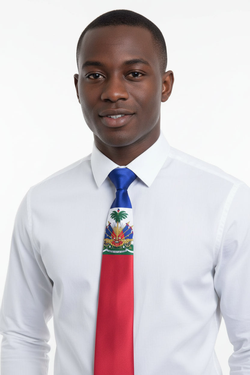 Satin Long  Neck Tie- Haiti Flag