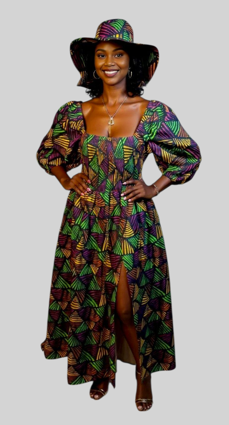 Maxi Slit Dress with Hat & Scarf Set SD01 Multi