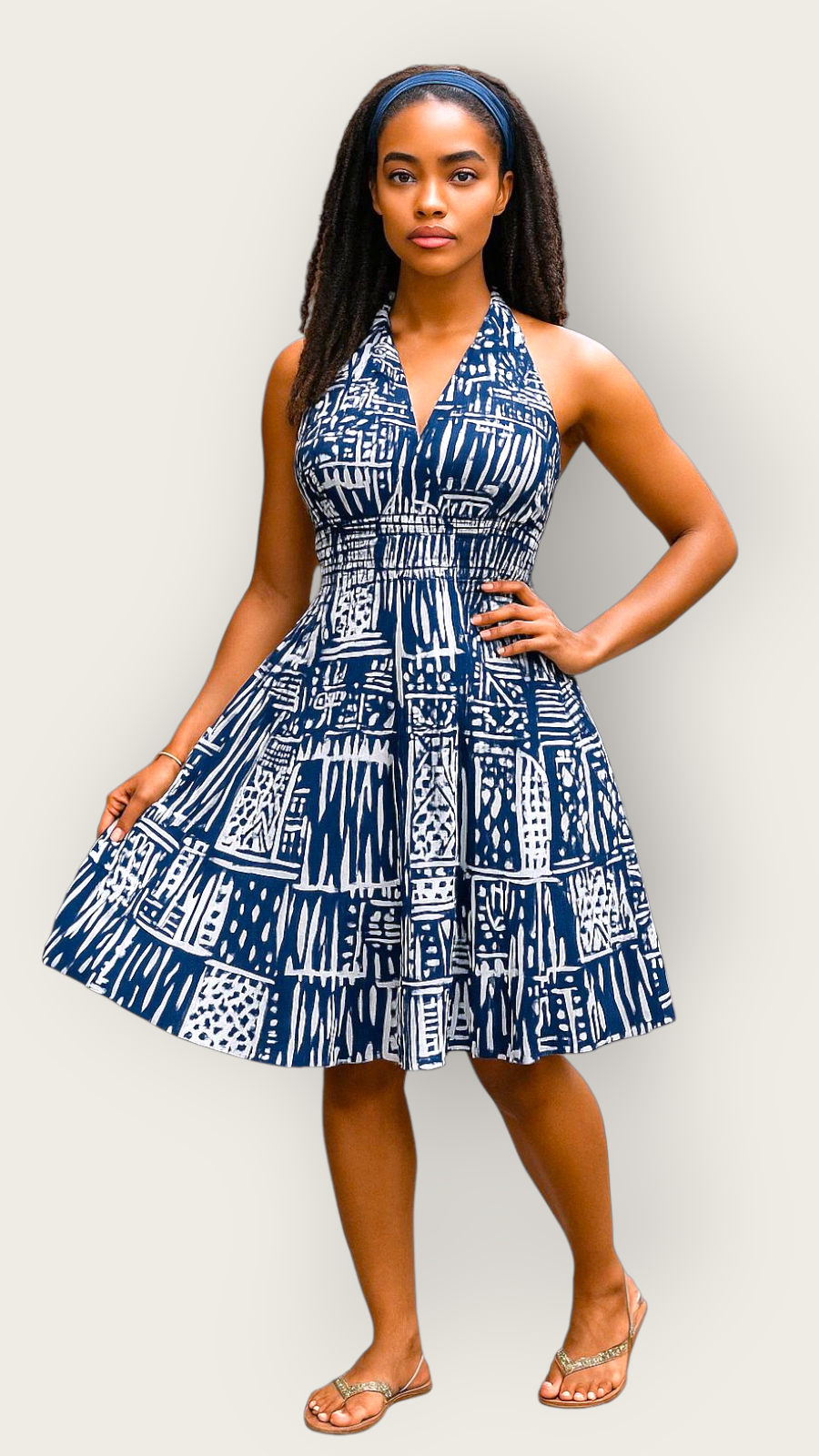 5006 - Woman's Mid-Length Smock Dress With Scarf