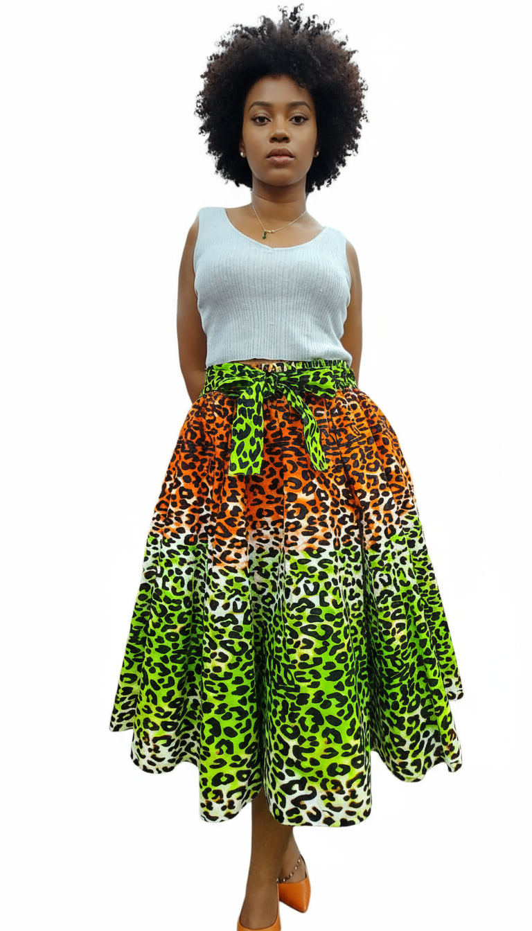 7012 Mid Length Flared skirt - Color Cheeta