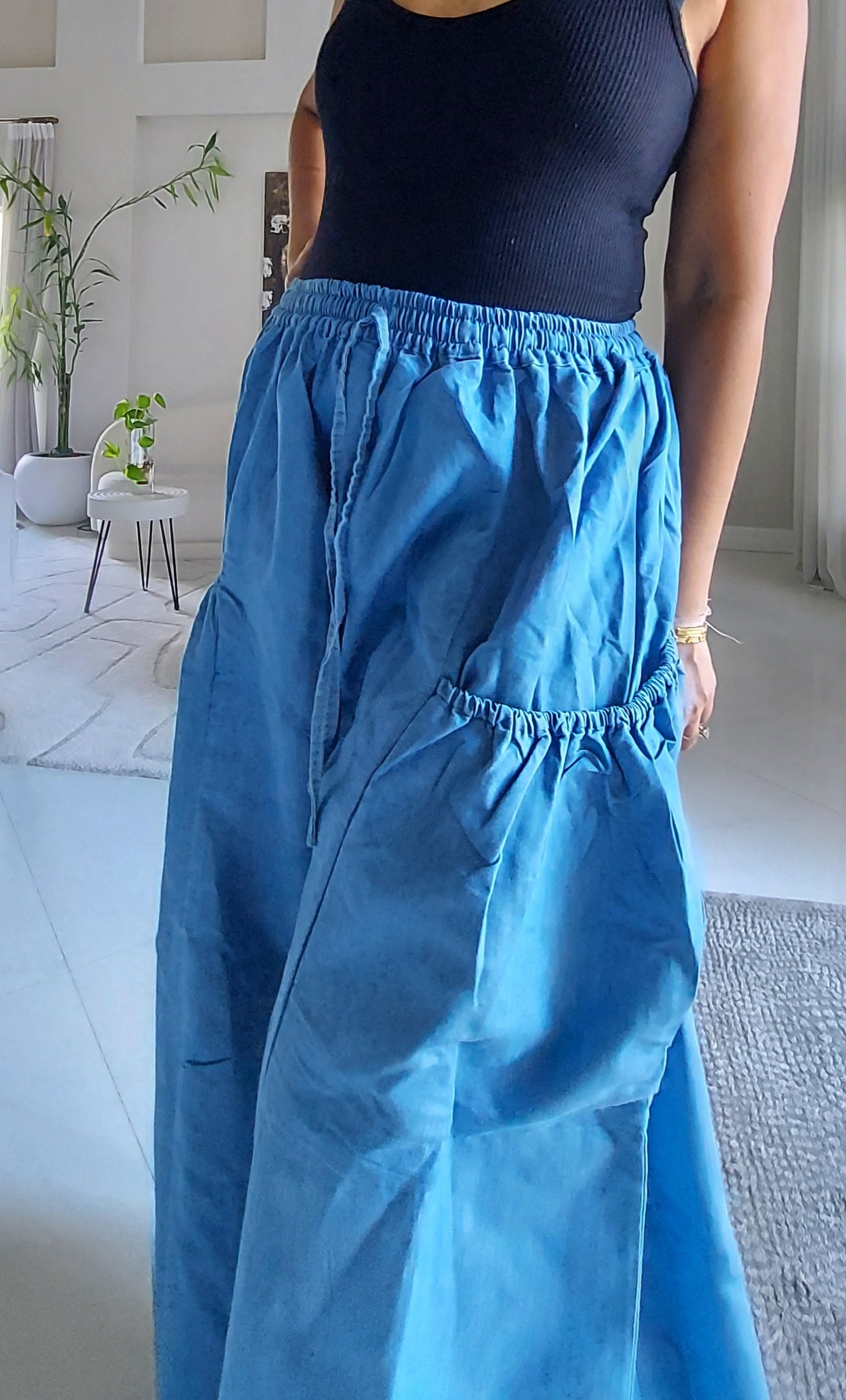 Denim Big Pocket Palazzo Pant - 45 Light Denim