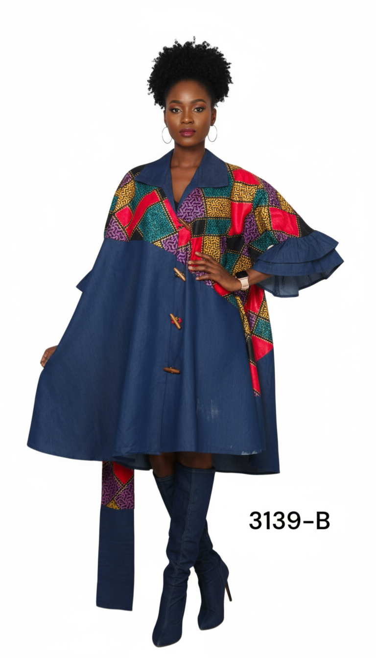 Denim Swing Dress with Ankara African Print 3139-B