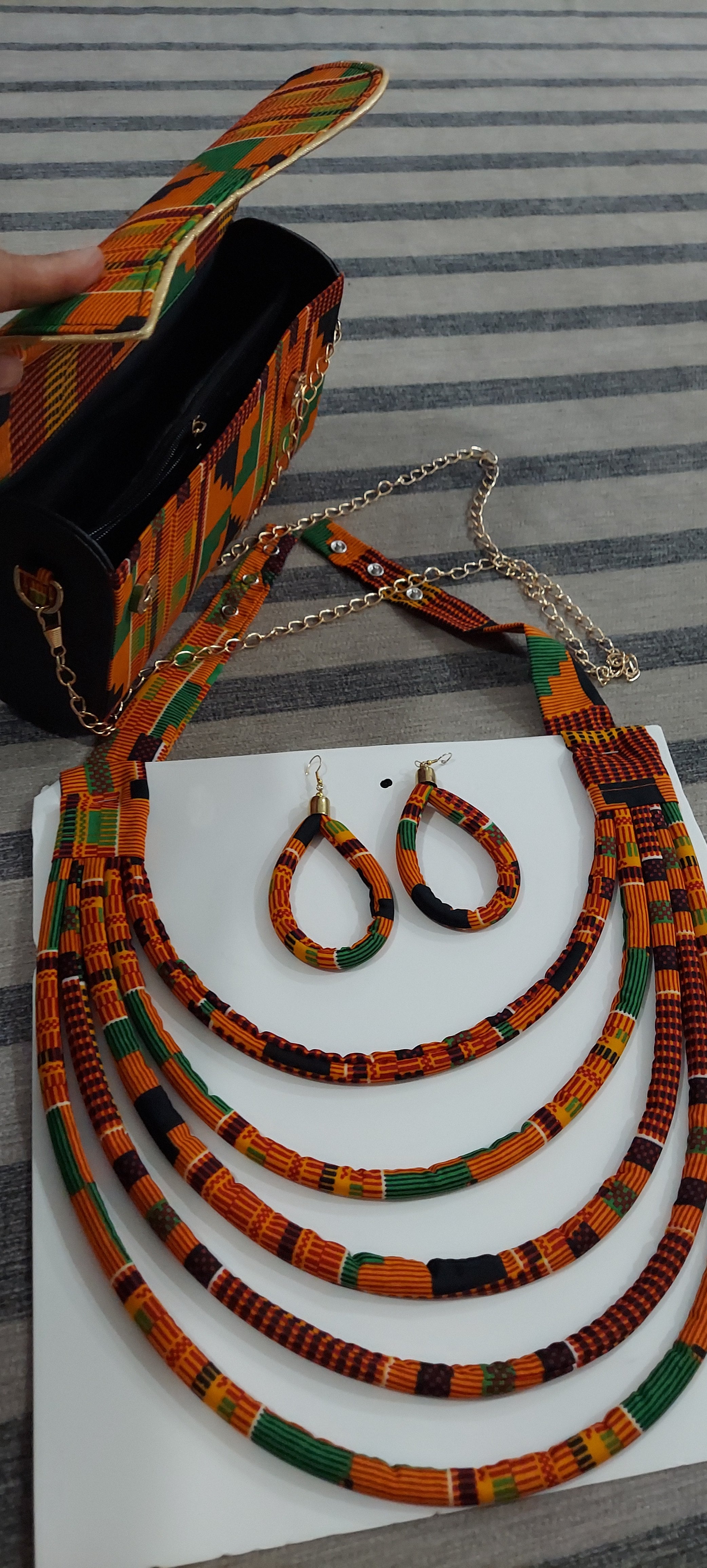 Clutch Bag & Rope  Necklace Set /African Kente /Ankara 27 Kente