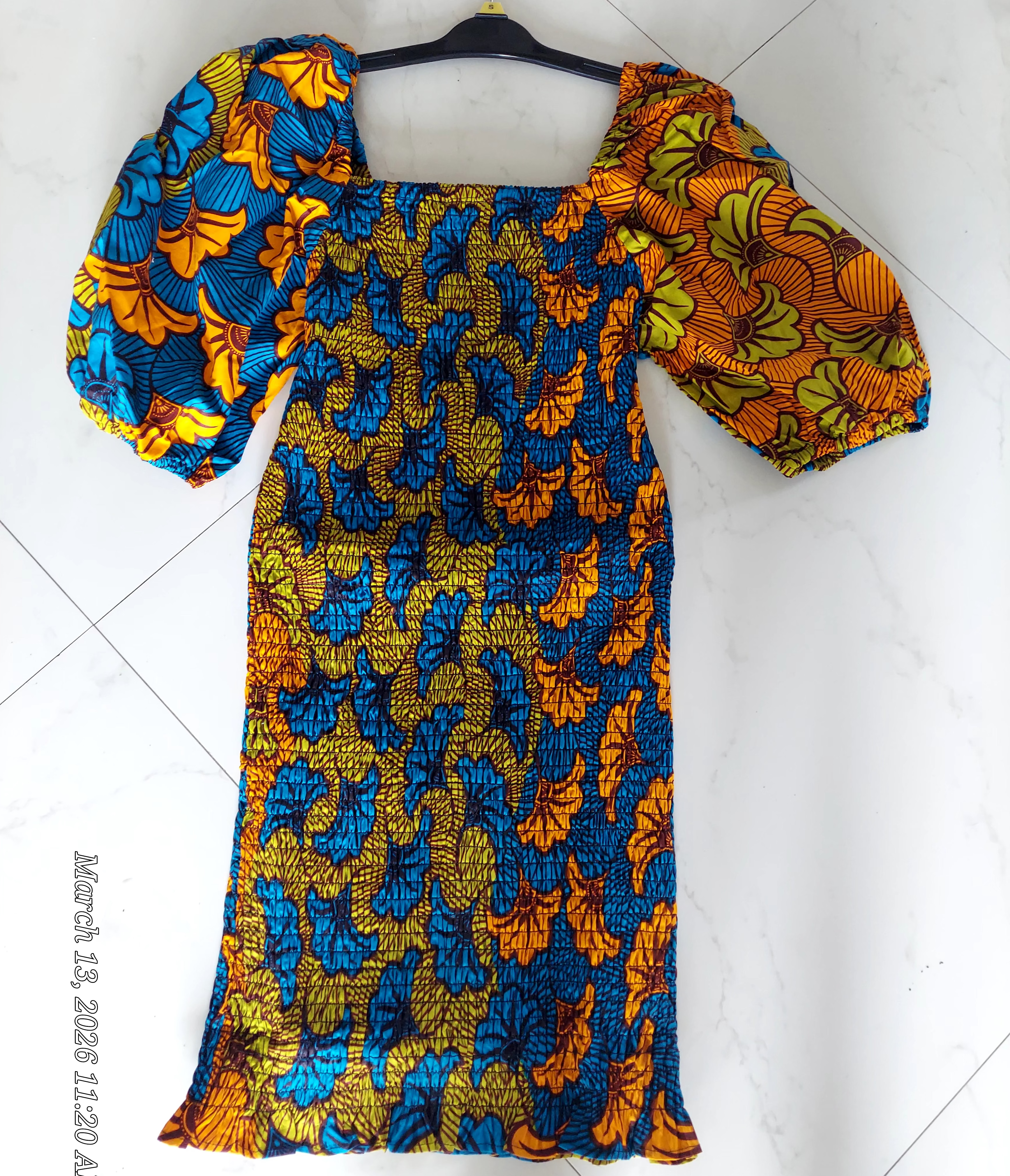 Fitted Smock Mid length Dress/ Puff Sleeve-KVZ35 Floral