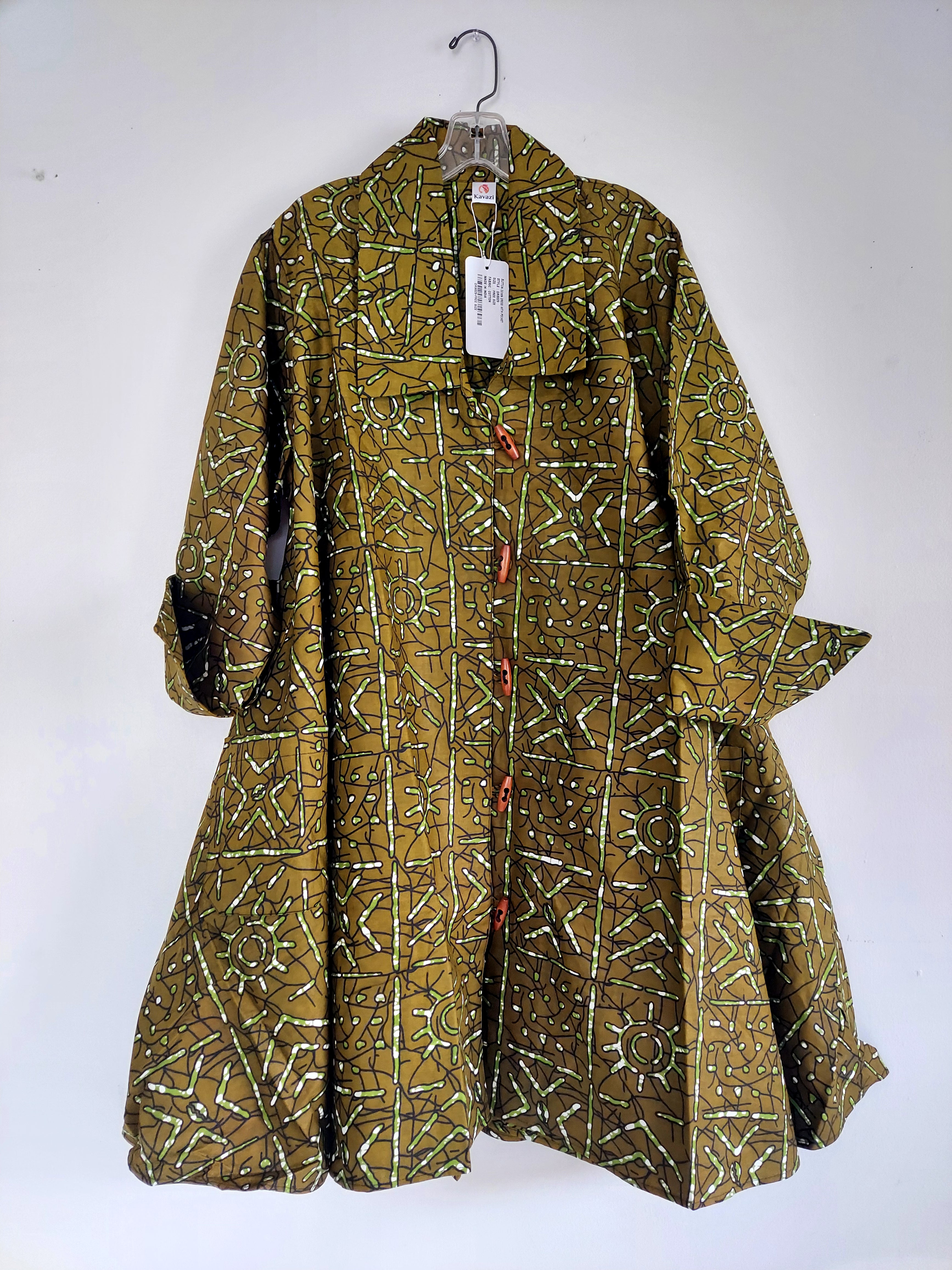 Cotton Swing Dress / Top Ankara Print Olive - DRS029