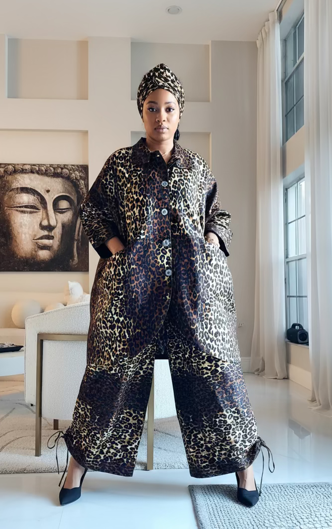 Leopard Print 2-Piece Cotton Pant Set