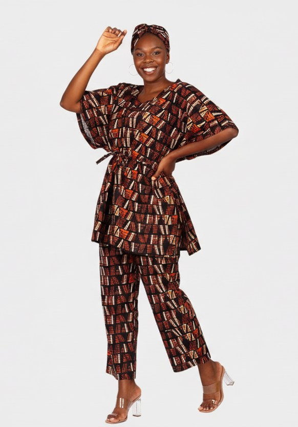 Peplum / kaftan Top & Pant Set Brown 806