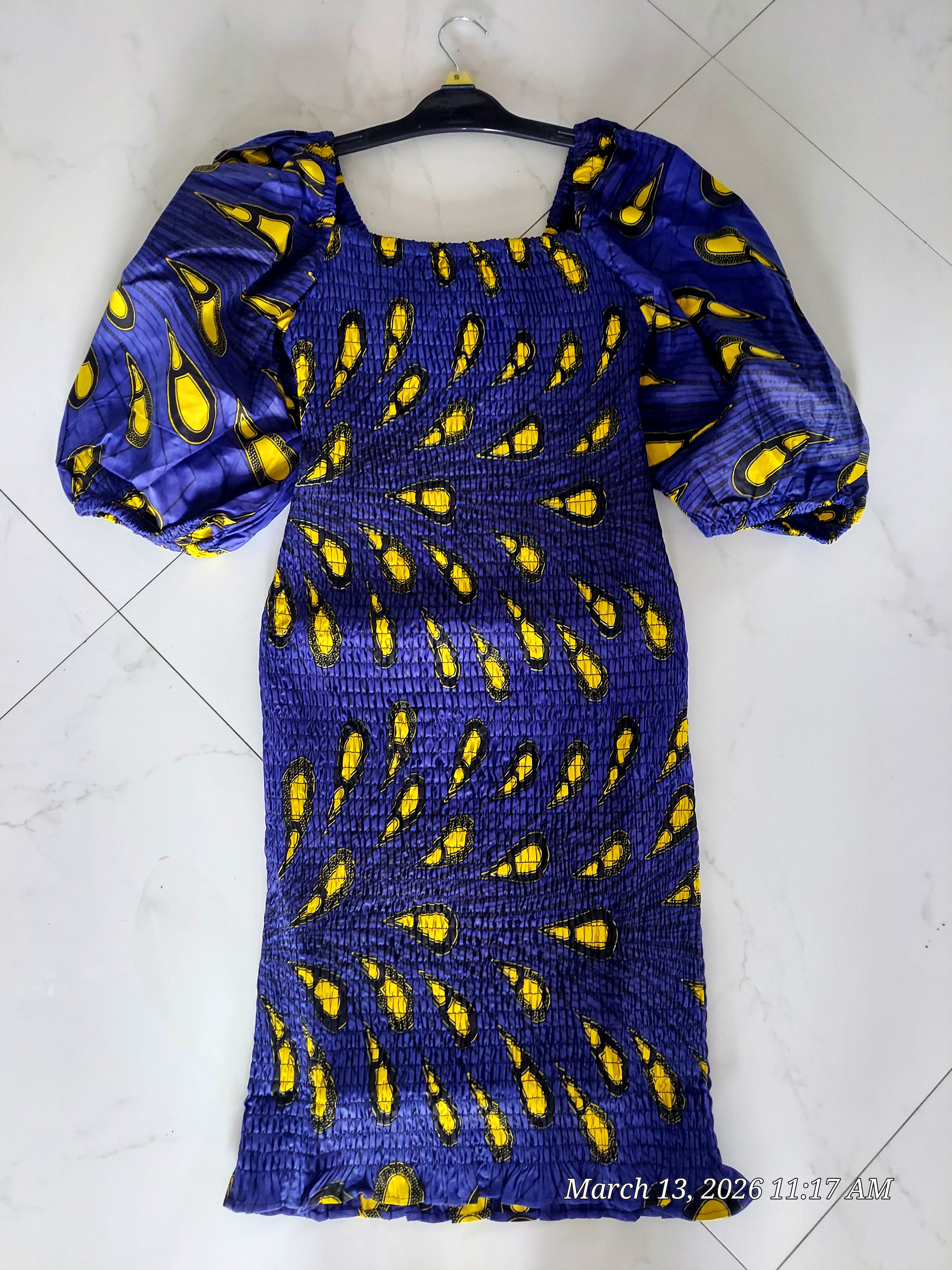 Fitted Smock Mid length Dress/ Puff Sleeve-KVZ35 Paisley