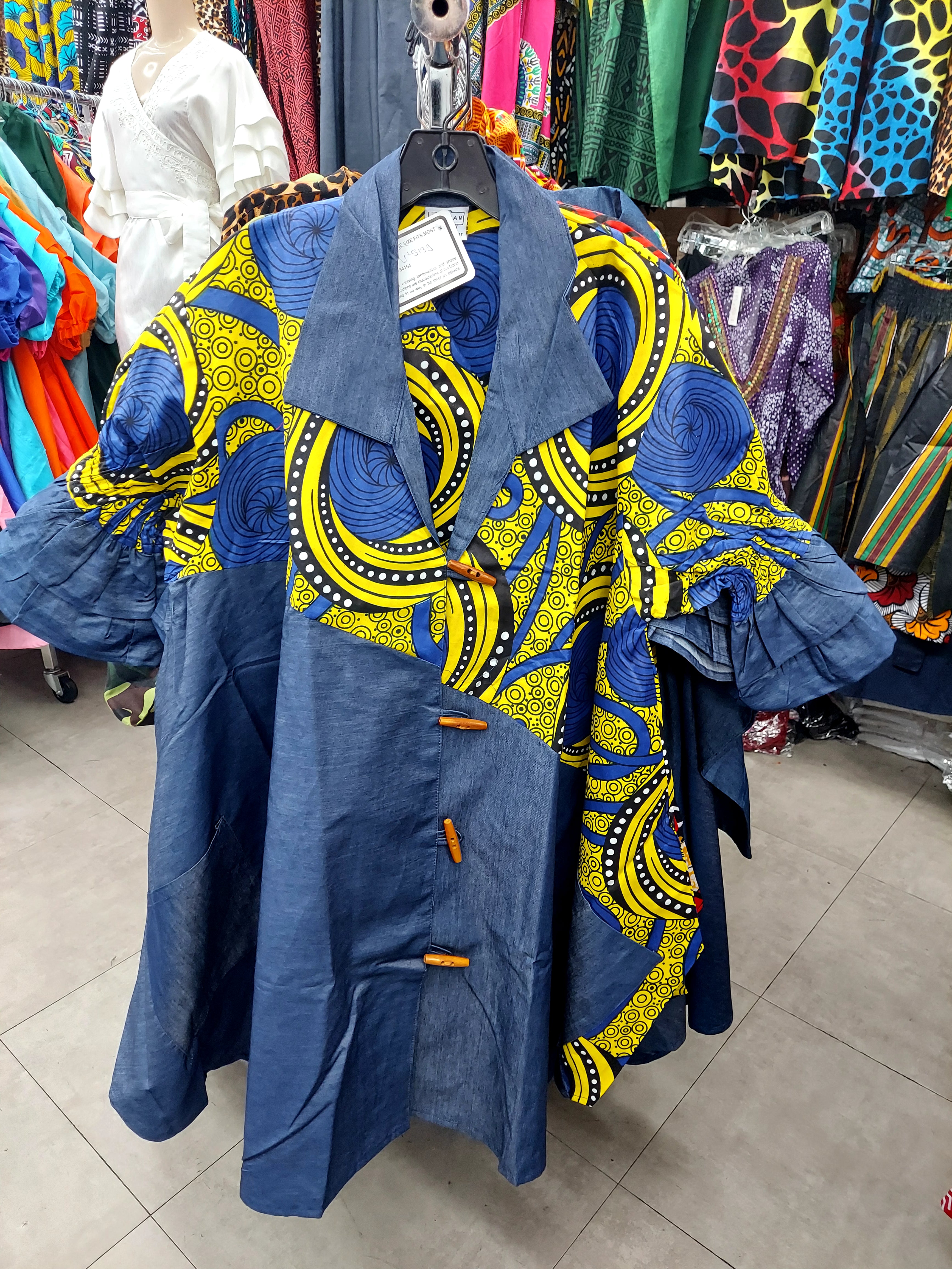 Denim Shirt Dress with Ankara African Print 3139-H