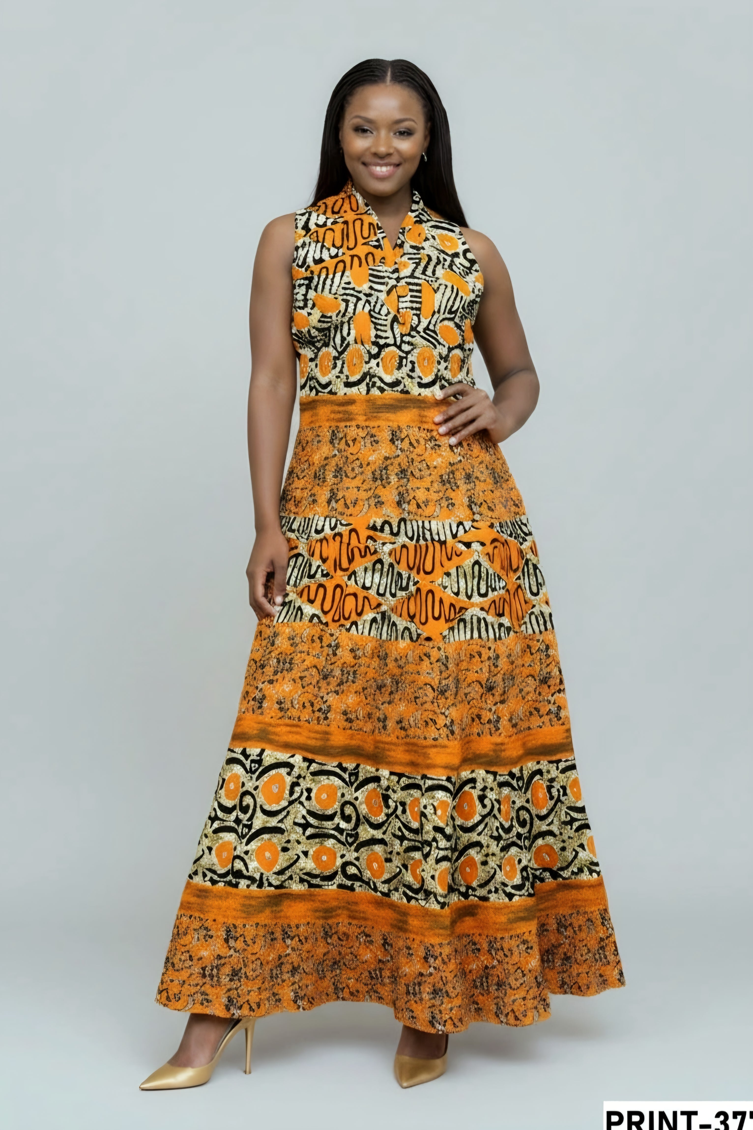 Long Smocked Dress With Scarf 5005-377