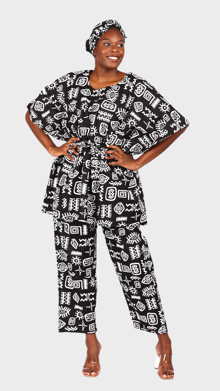 Peplum / kaftan Top & Pant Set Black 806