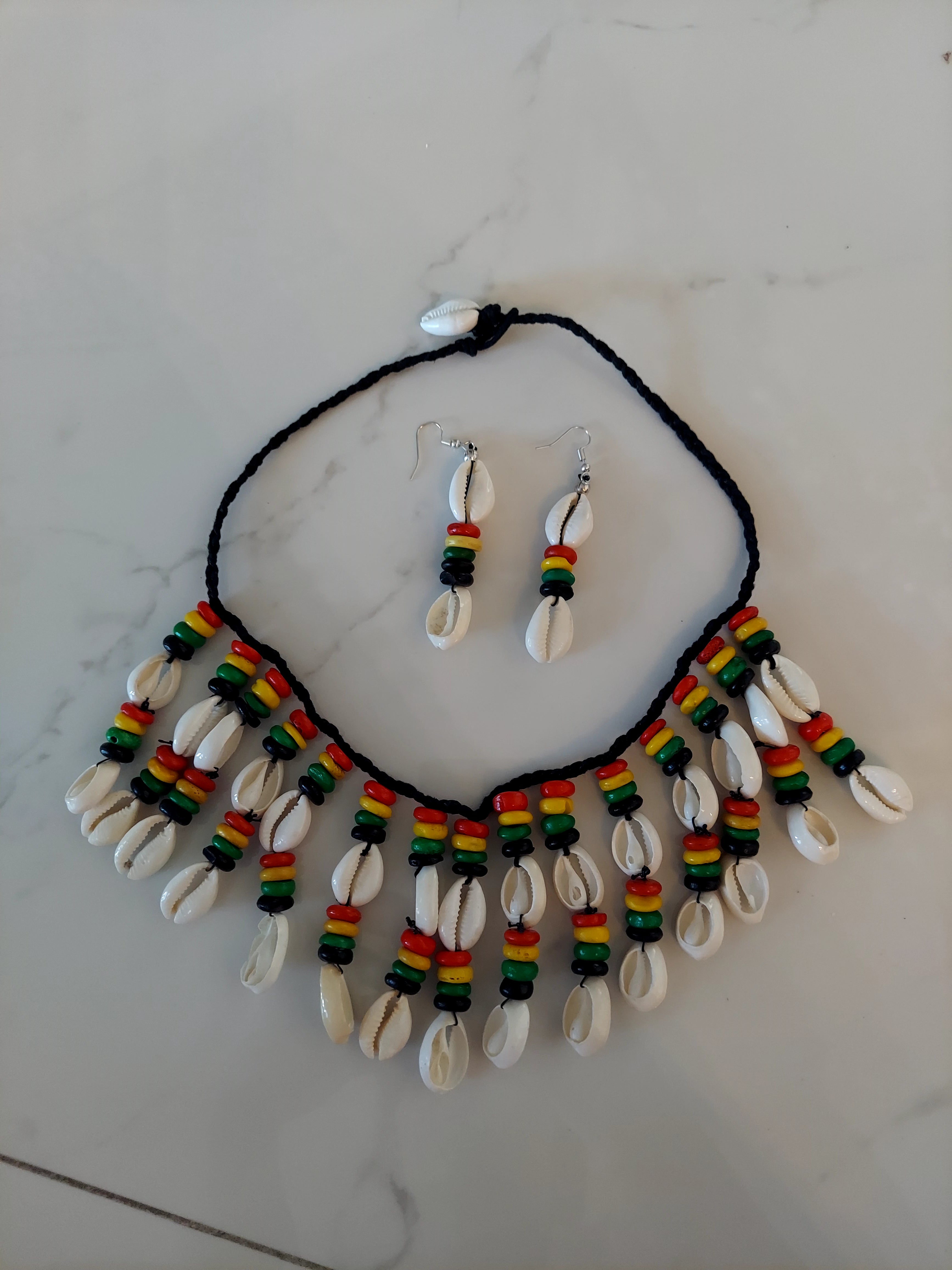 Cowrie Shell Necklace/ Earring Set Rasta