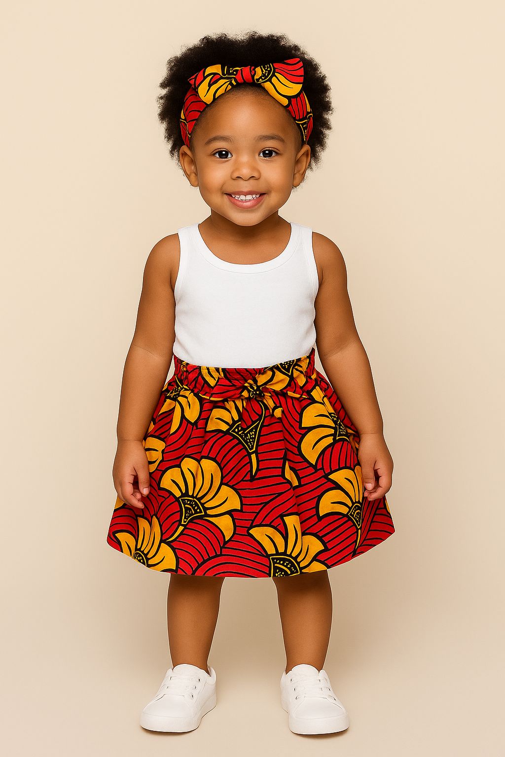 Little Girls Skirt & Bow Set-Kids K005 Red Floral