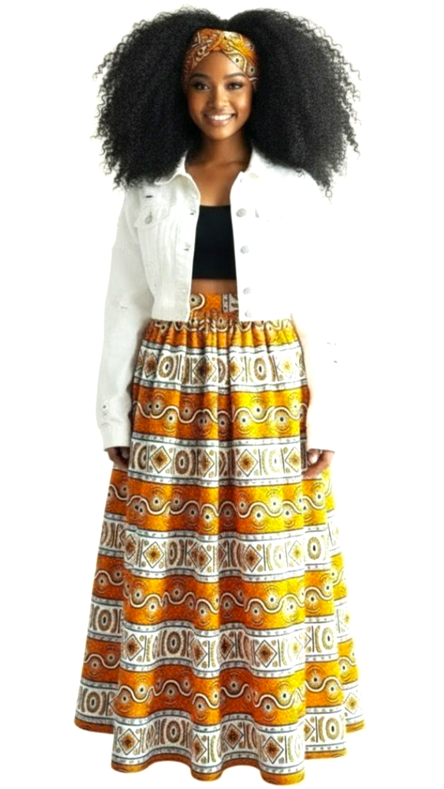 Woman Long Printed Maxi Skirt-1350 OrangeTribal